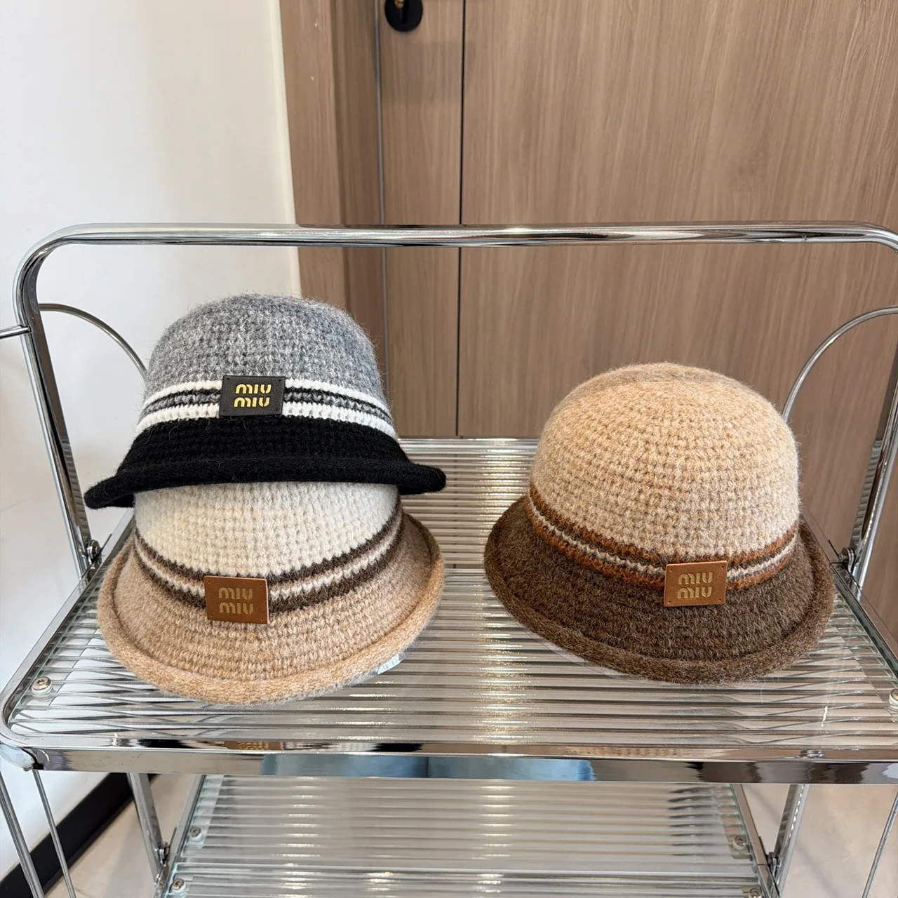 Miu Miu Knit bucket hat in Cream & Brown & Grey · view 7