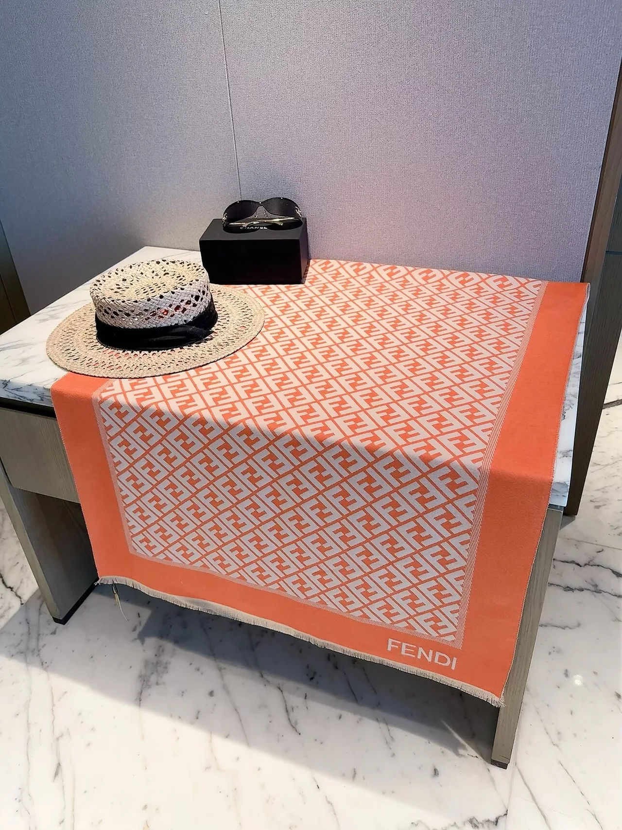 Fendi FF Border Scarf in Orange & Cream & Brown · view 1