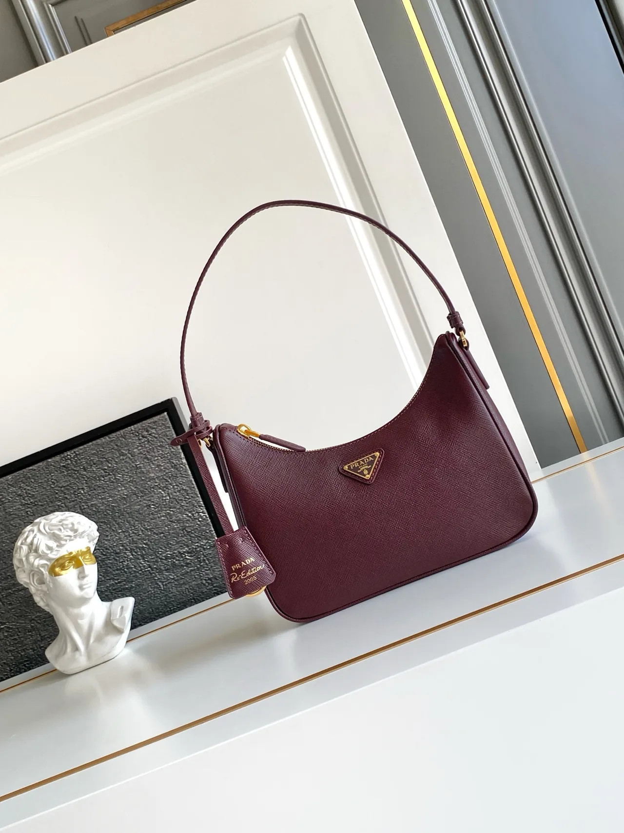 Prada Smooth Hobo Bag in Burgundy · view 1