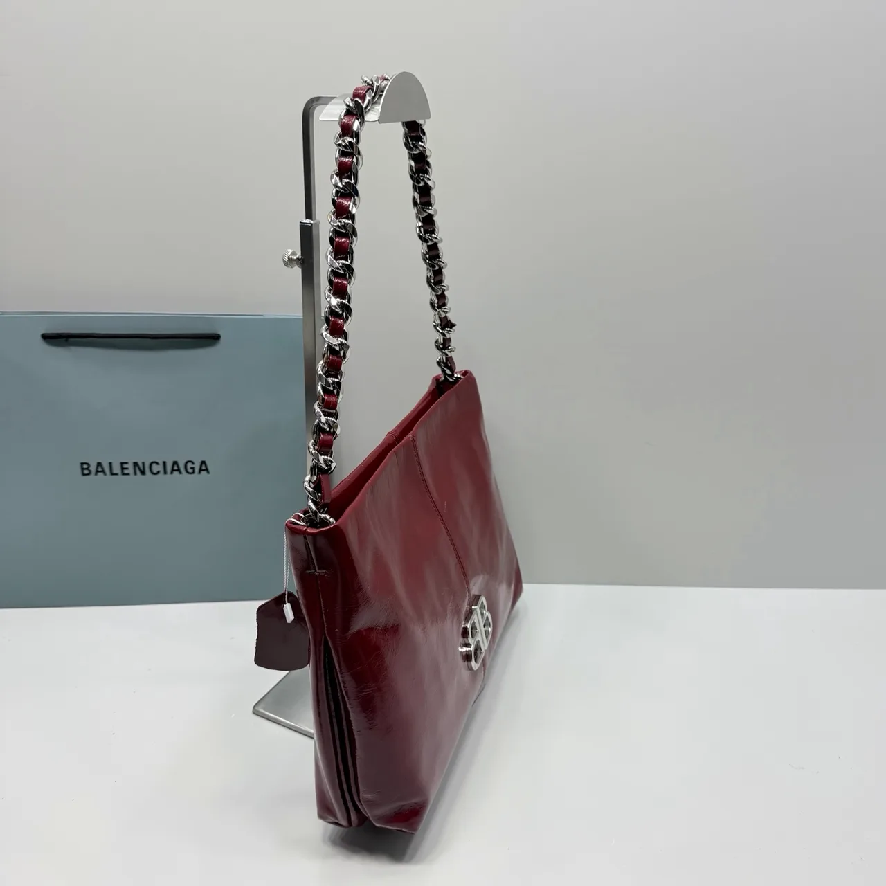Balenciaga Cowhide Glossy Tote in Burgundy · view 3