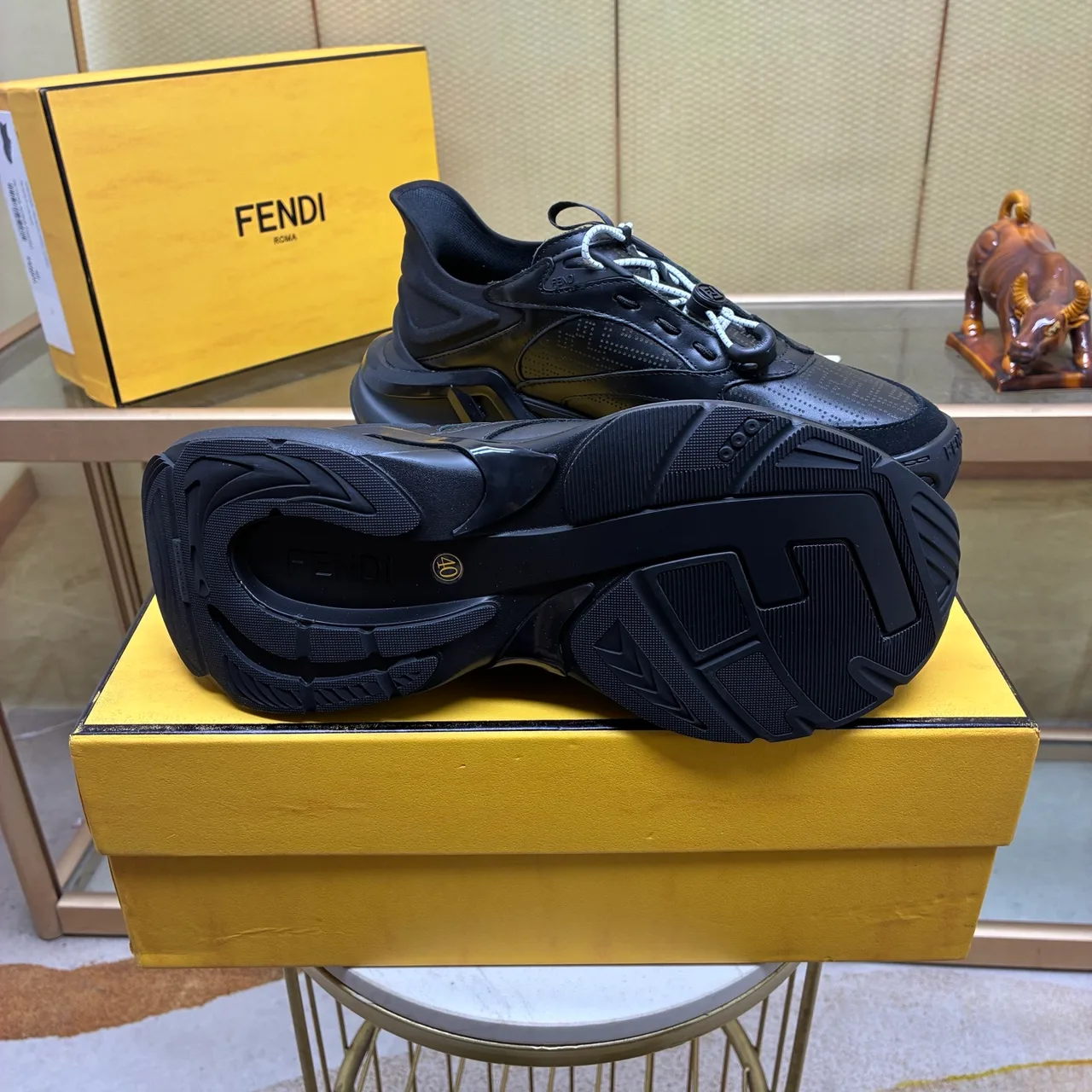 Fendi Round-Toe Sneakers in Black · view 8