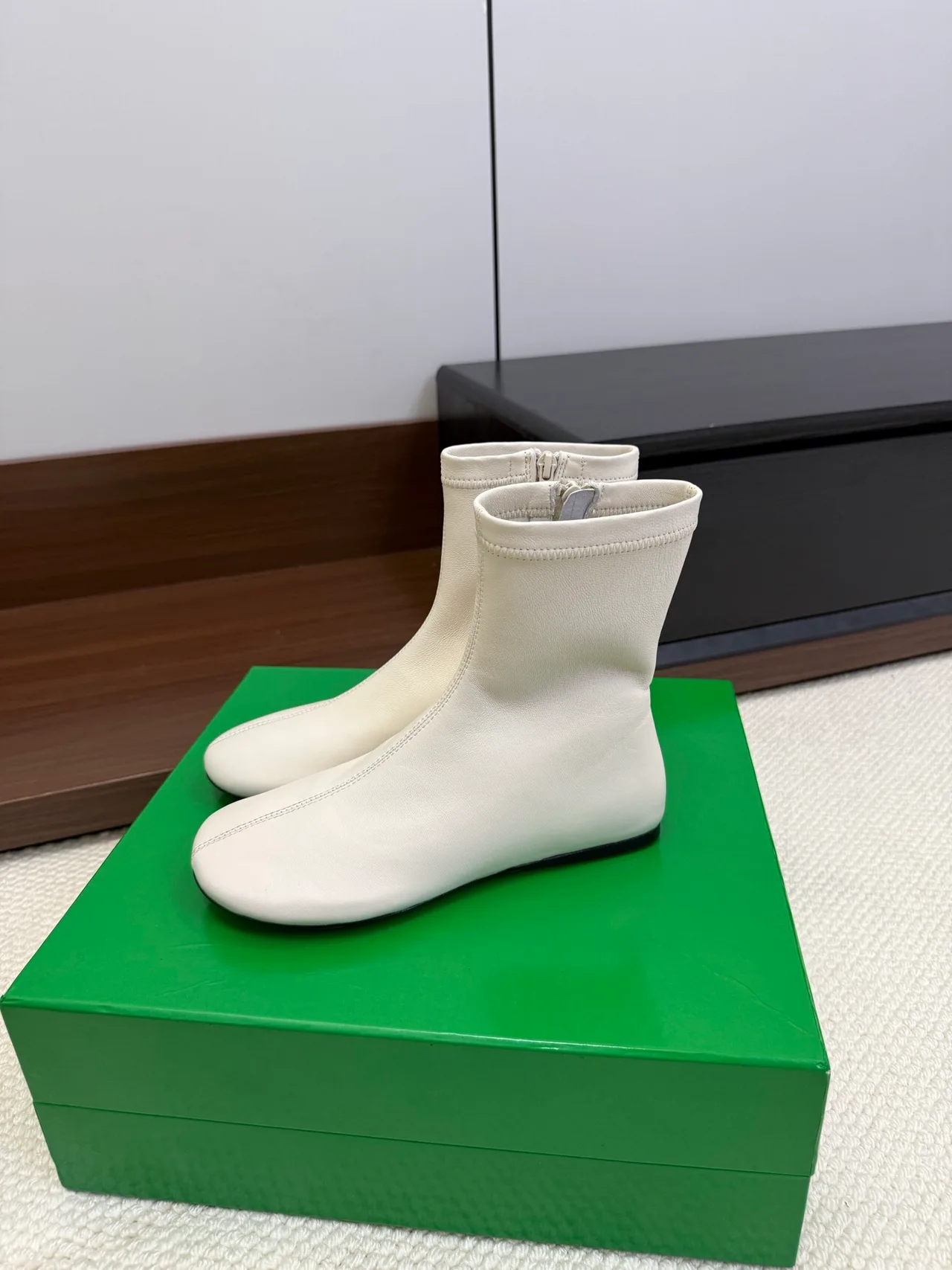 Bottega Veneta Sheepskin Glossy Ankle Boots in White · view 6