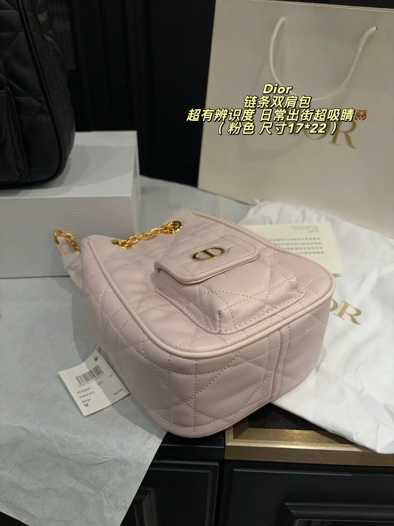 Dior Quilted Chain Backpack in Pink · view 7