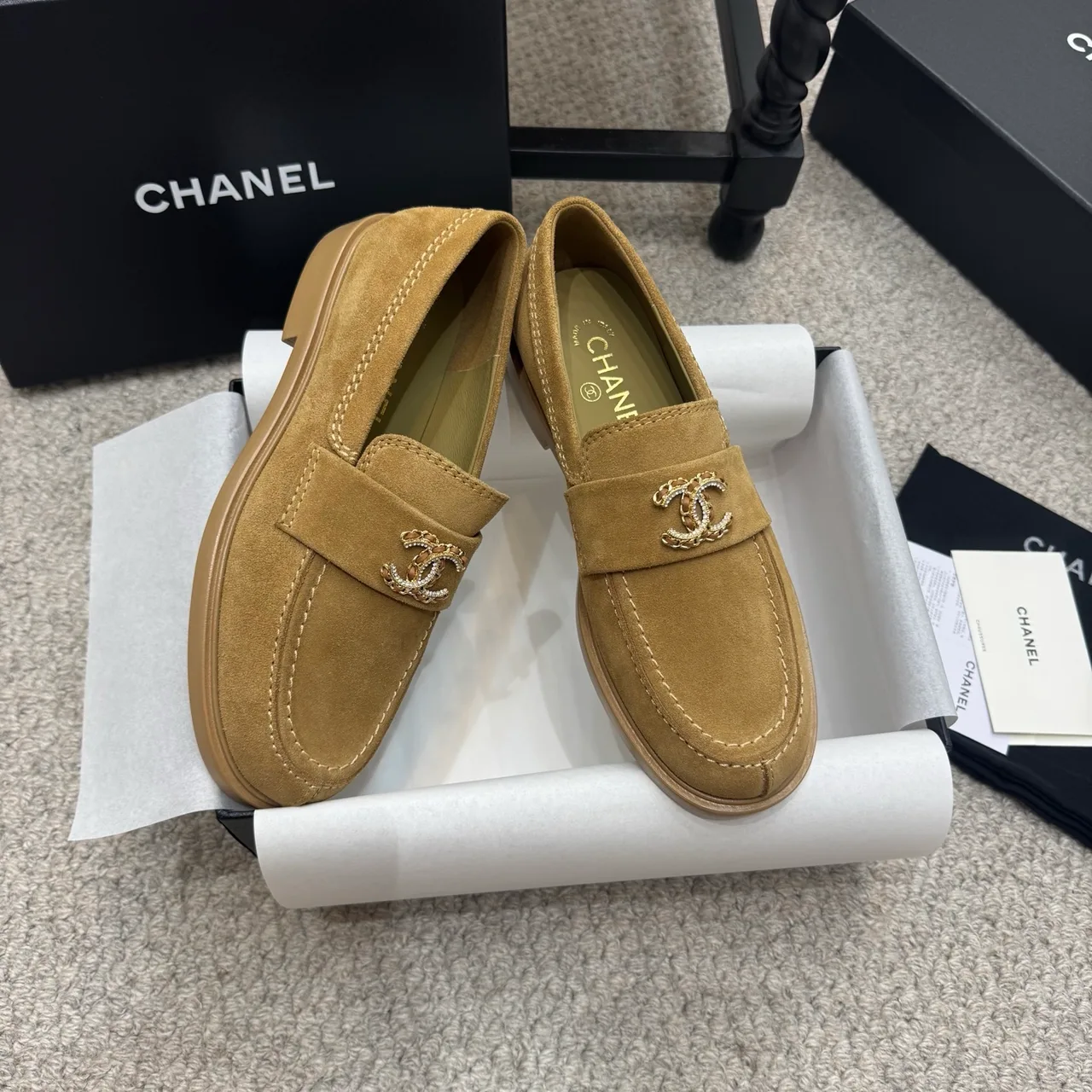 Chanel Cowhide Suede-Look Loafers in Brown · view 4