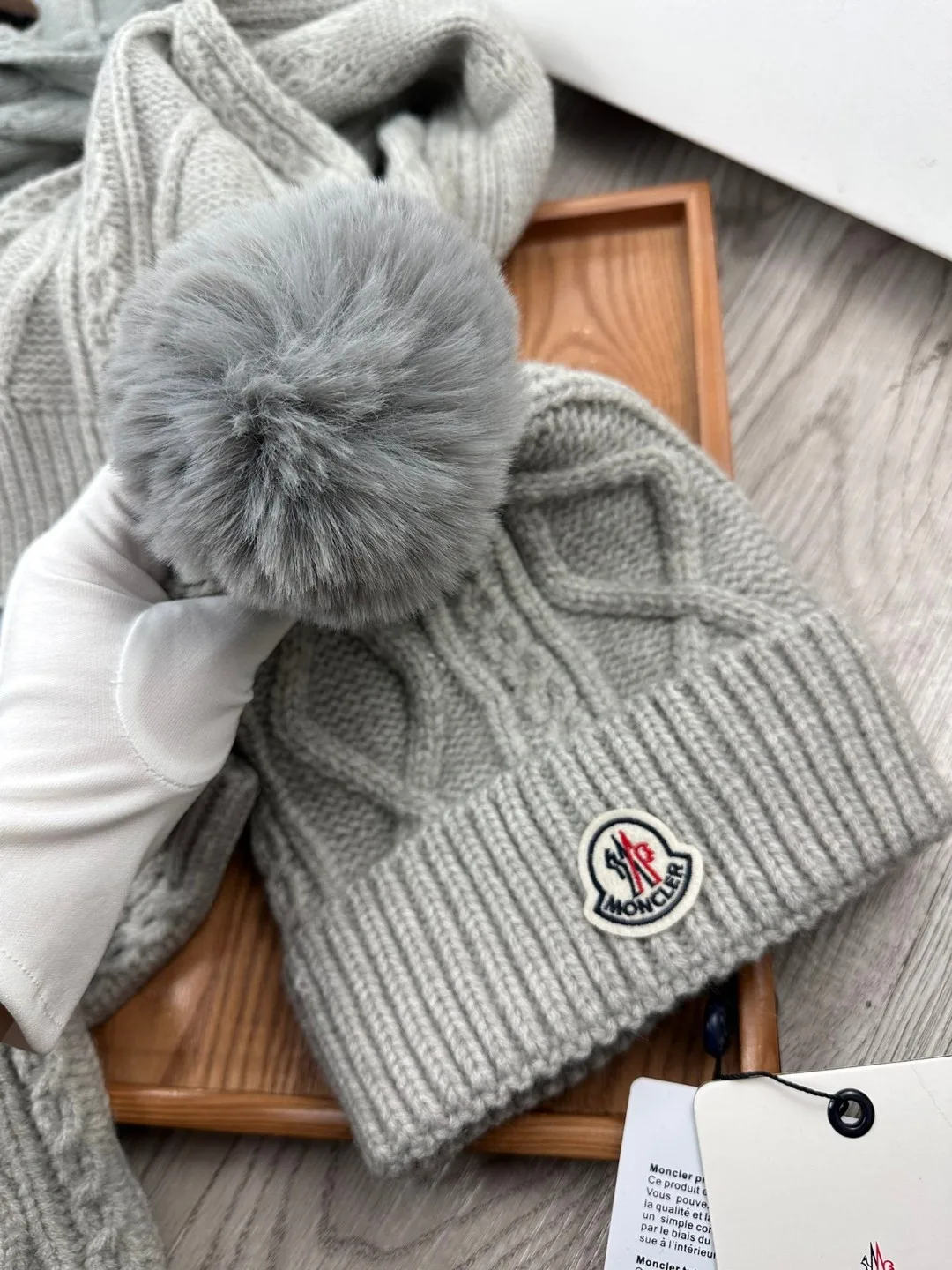 Moncler Wool Hat Scarf and Gloves Set in Grey · view 8