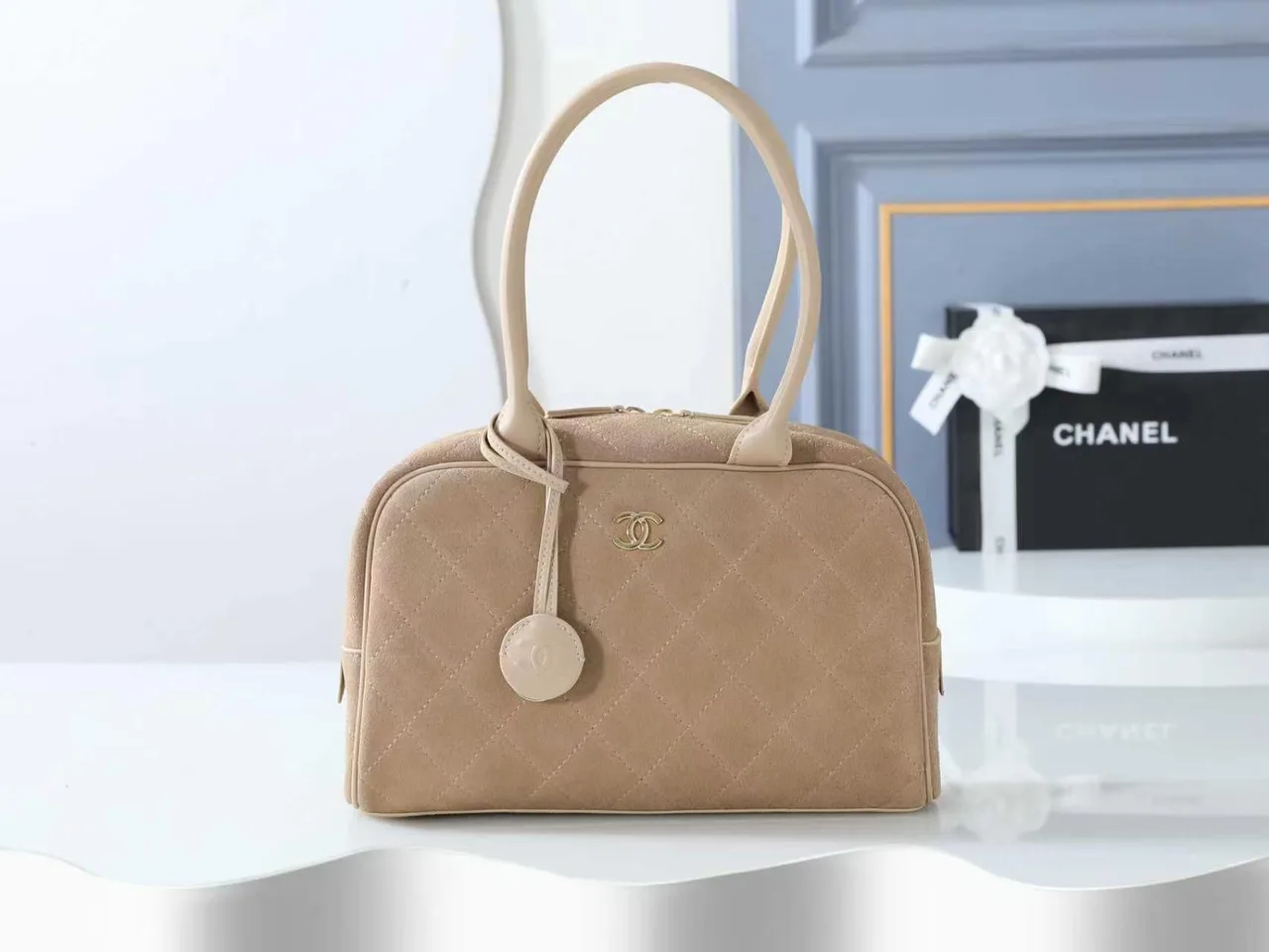 Chanel Quilted Shoulder Bag in Beige · view 1