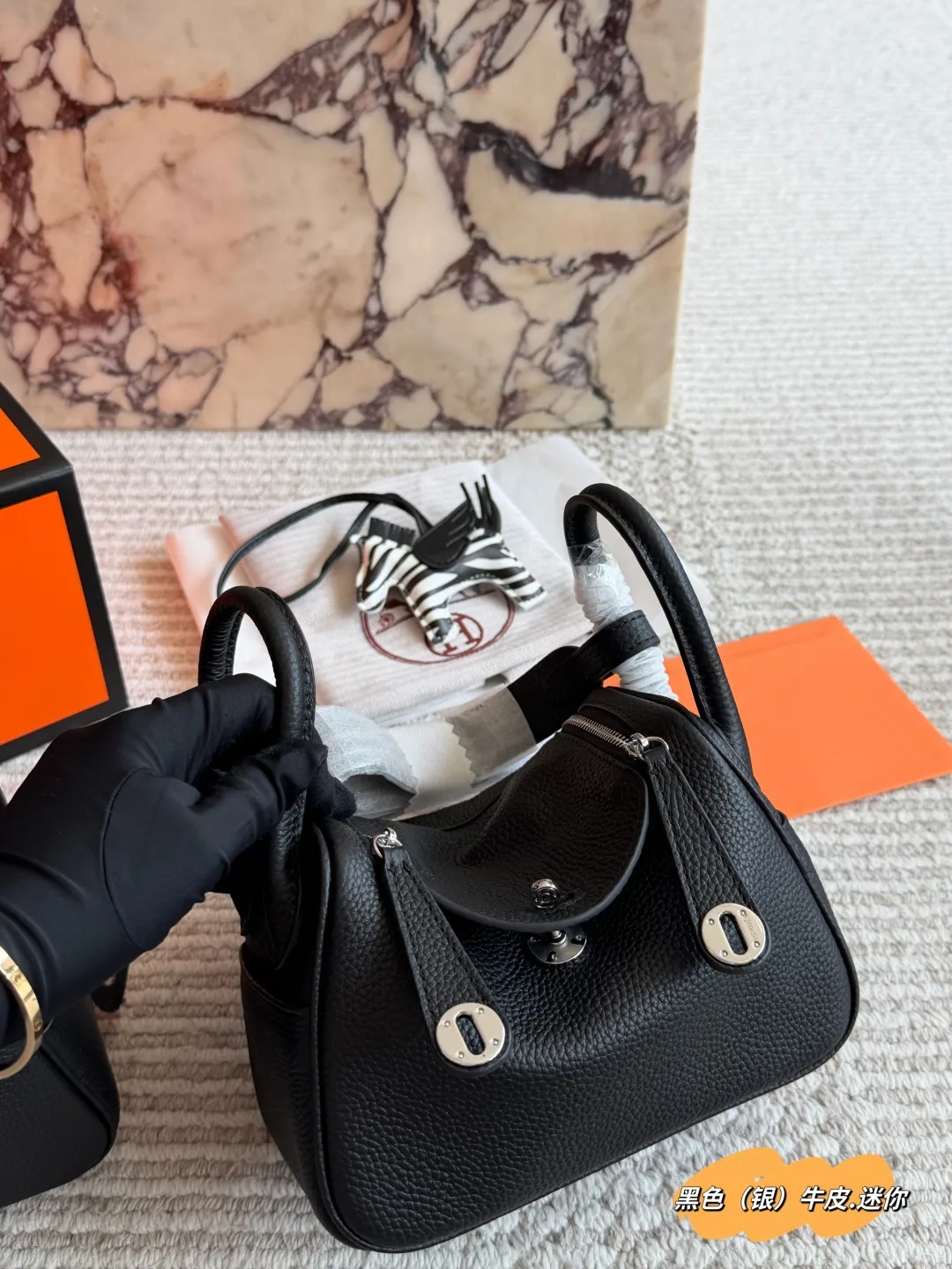 Hermes Mini Lindy Bag in Black · view 2
