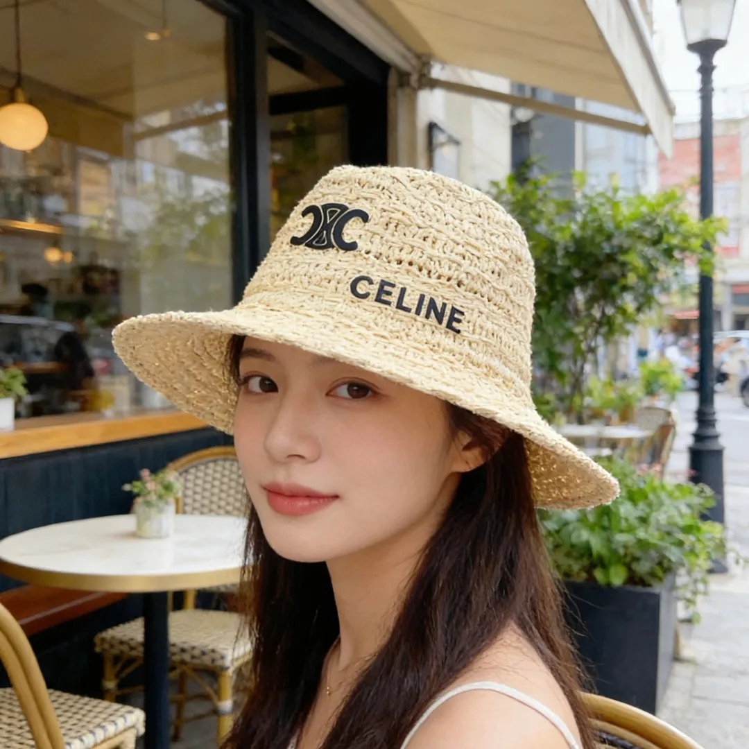Celine Embroidered Bucket Hat in Beige · view 2