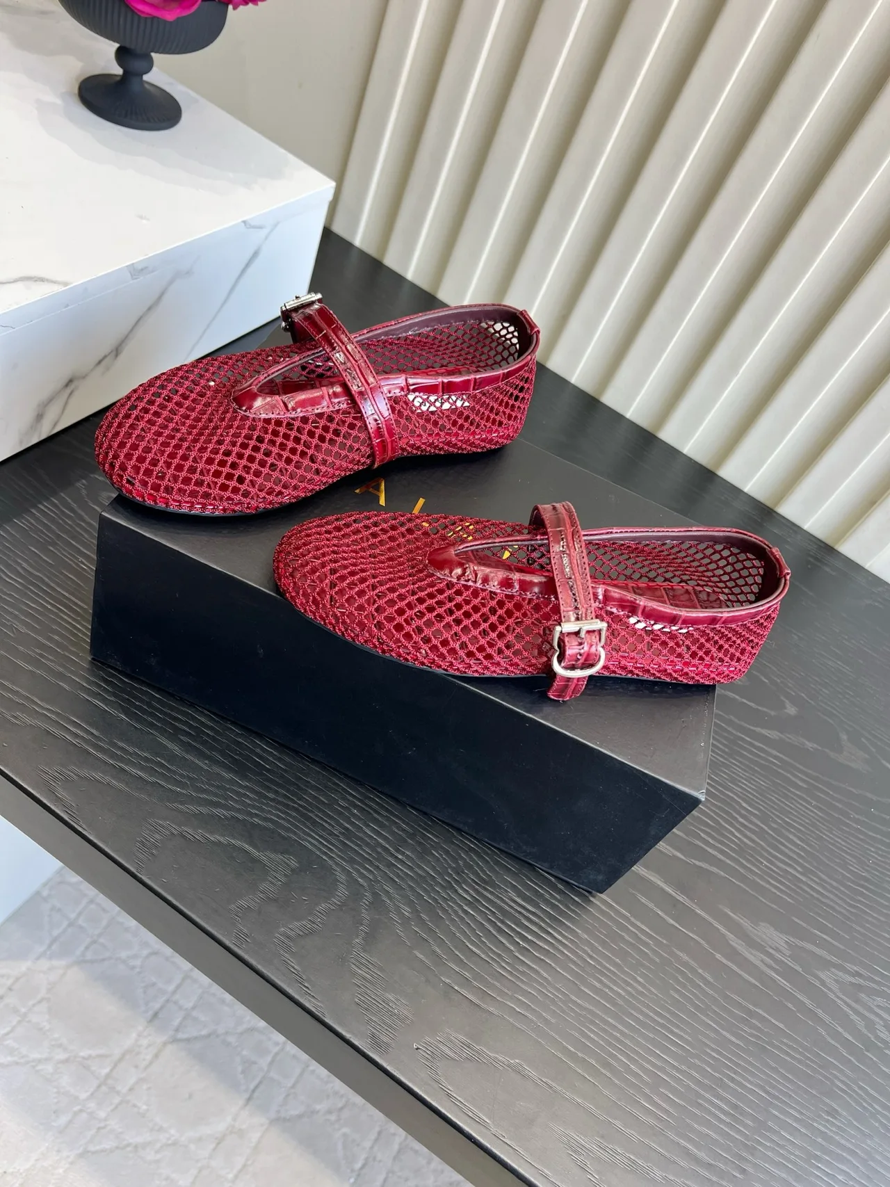 Alaia Sheepskin Ballet Flats in Red · view 2