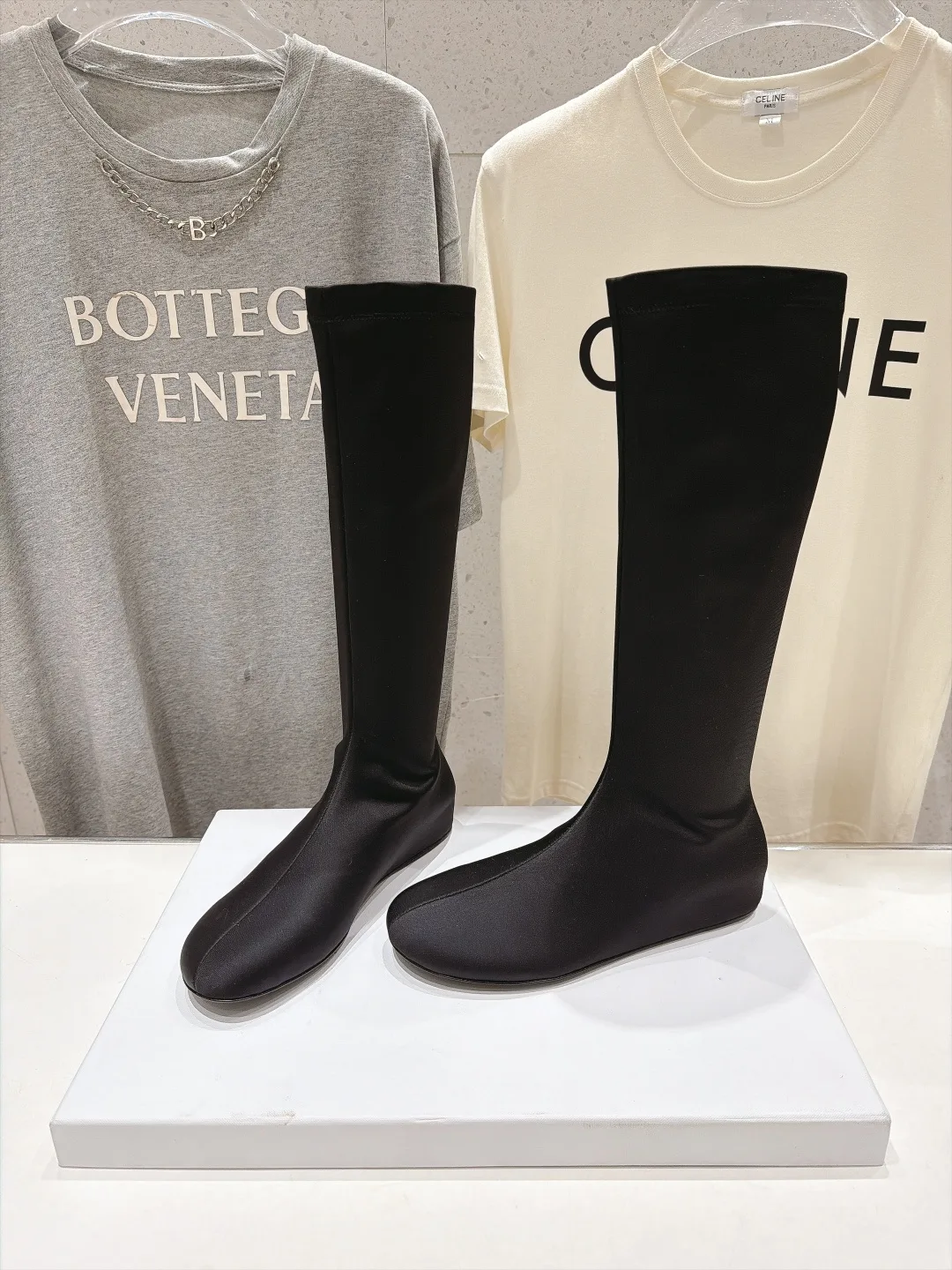 Matte Round-Toe Minimal Knee-High Boots in Black · view 4