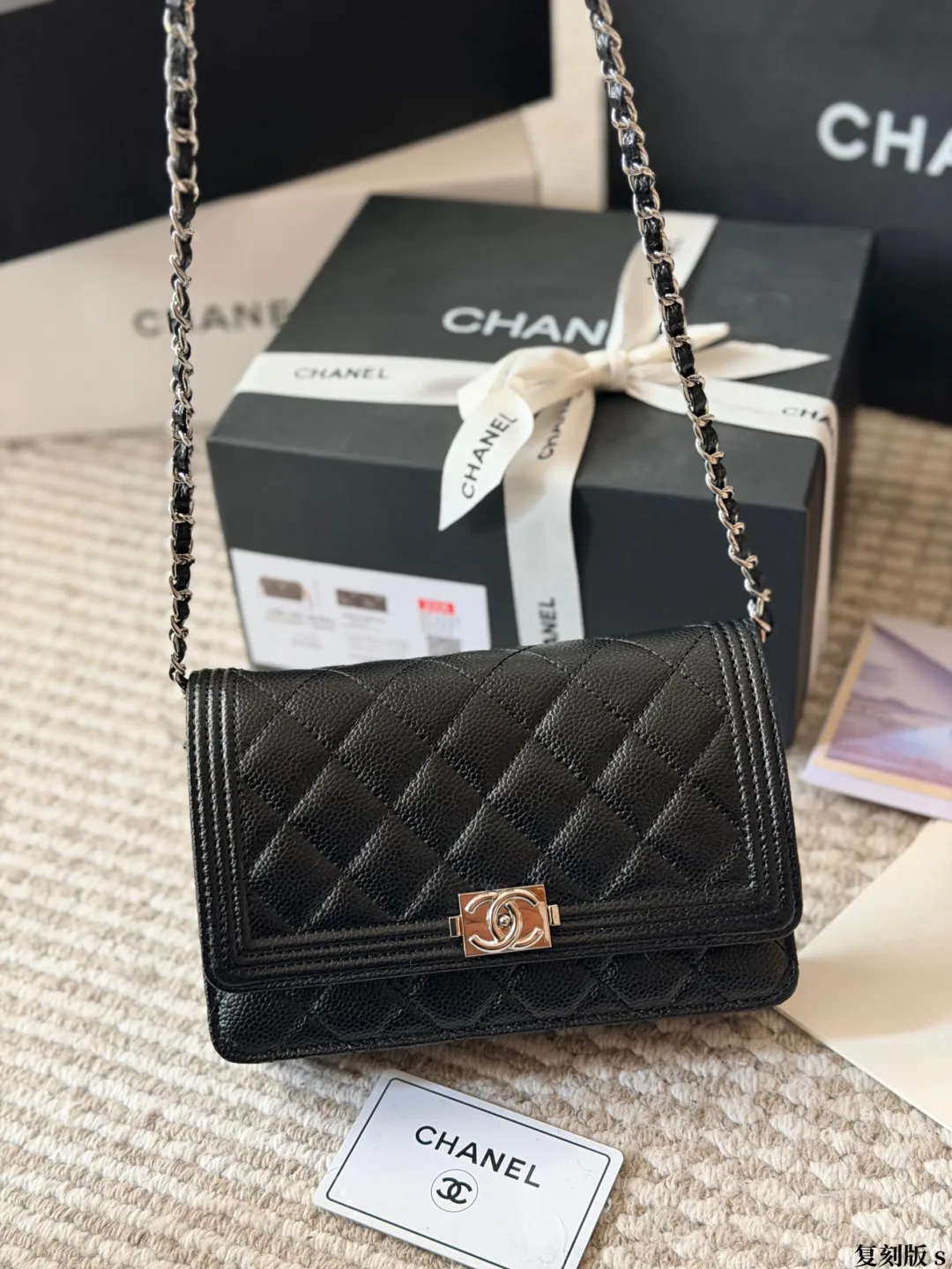 Chanel Boy Chain Wallet in Black · view 4