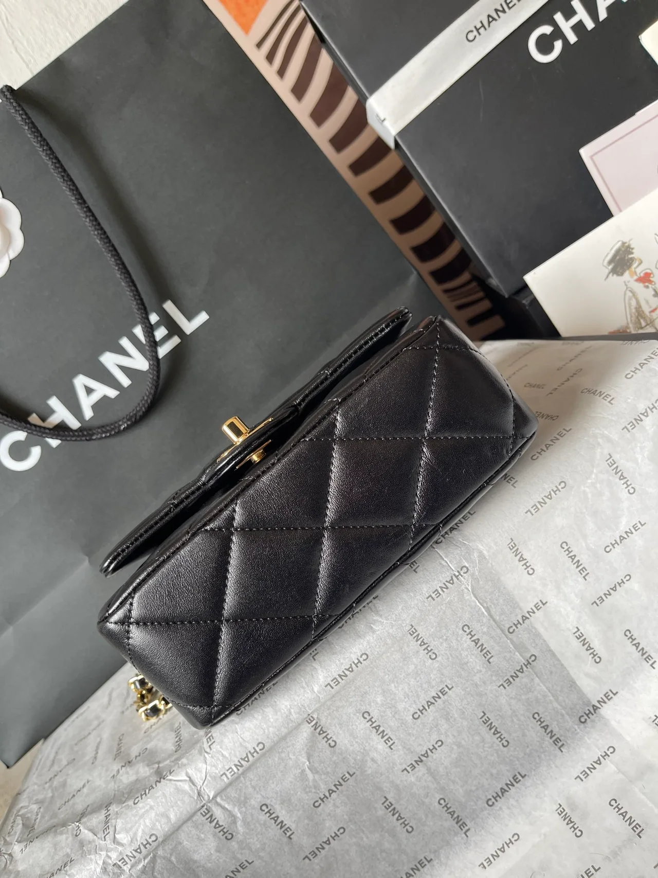 Chanel Sheepskin Quilted Handbag in Black · view 5
