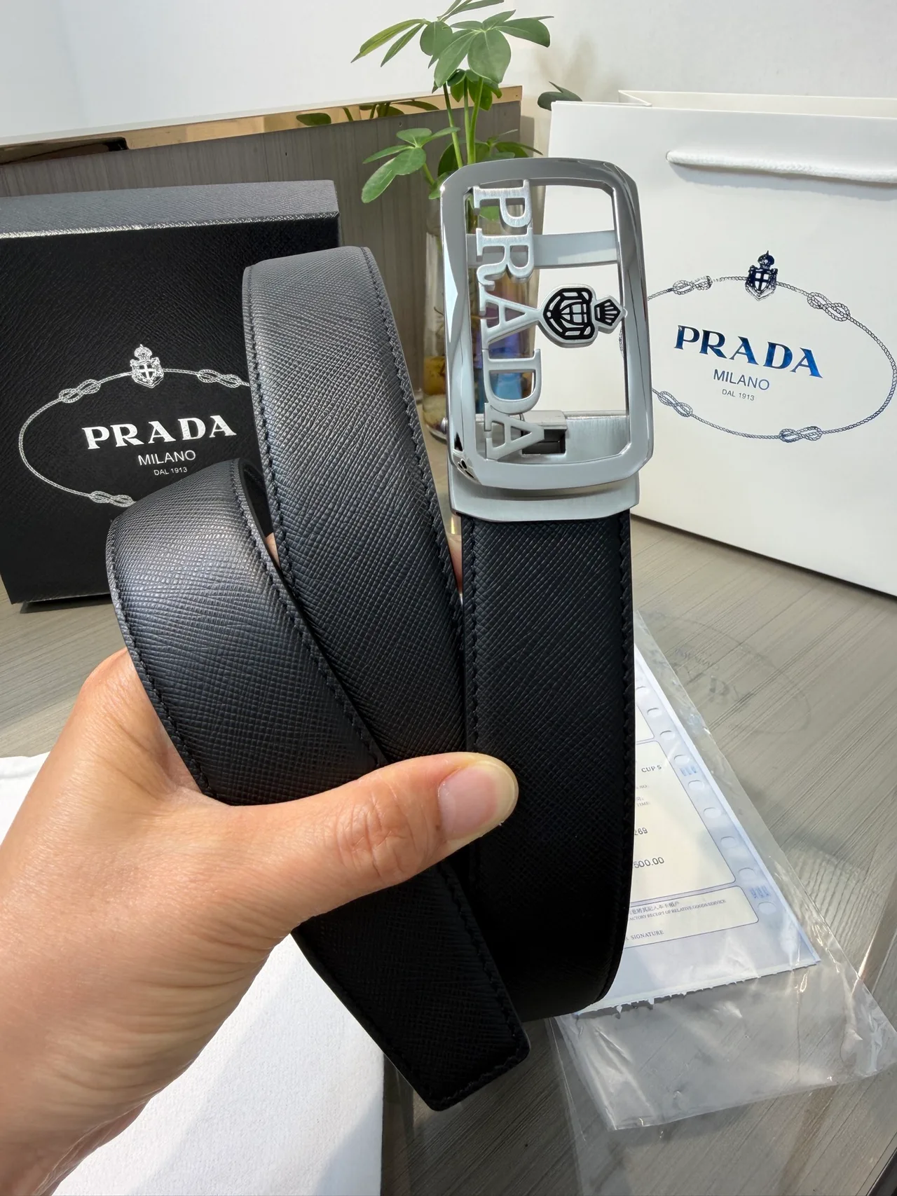 Prada Calfskin Glossy Belt in Black · view 4