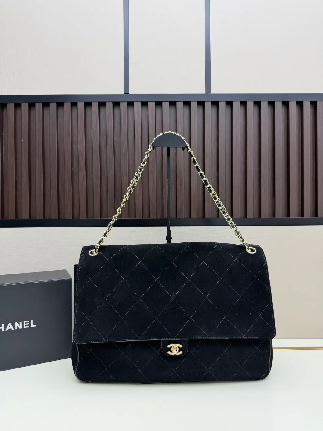 Chanel Suede Quilted Crossbody Bag in Black · view 1