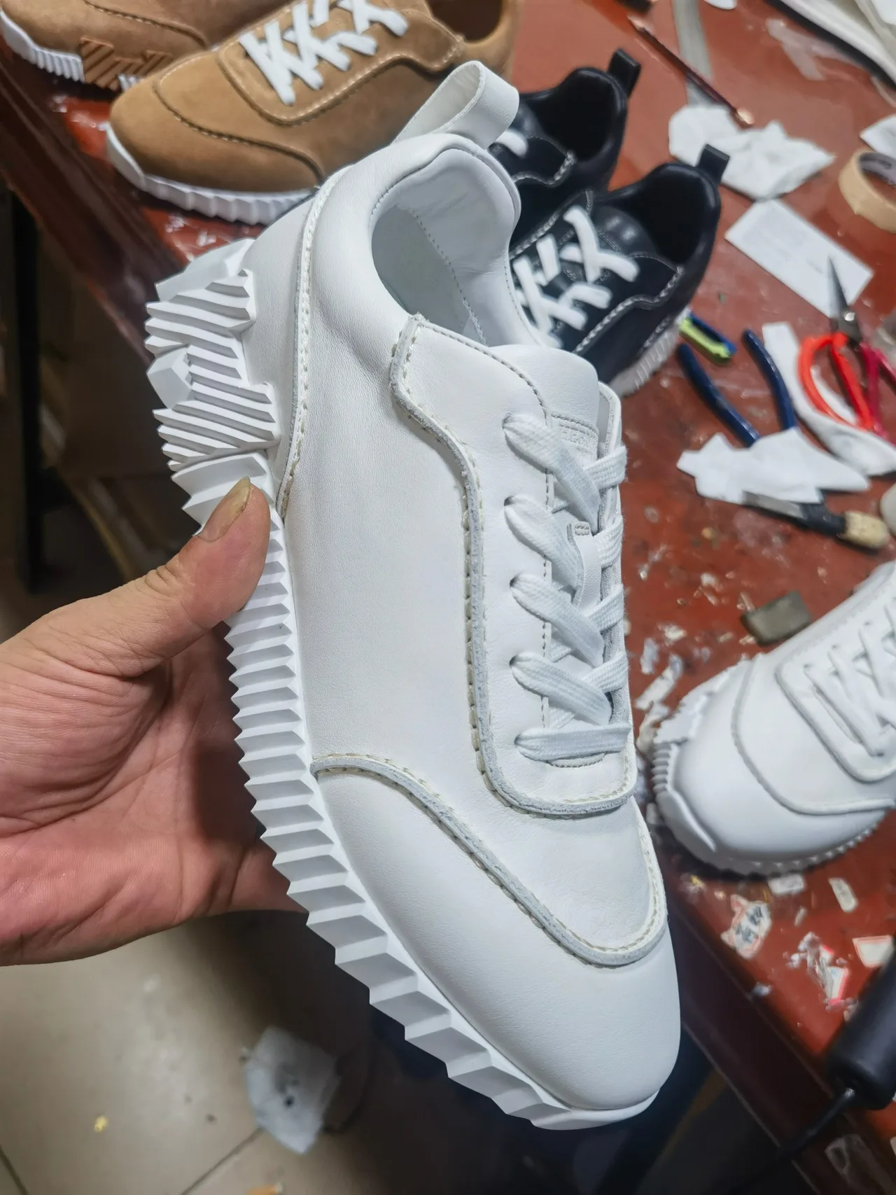 Hermes Smooth Lace-Up Sneakers in White · view 7