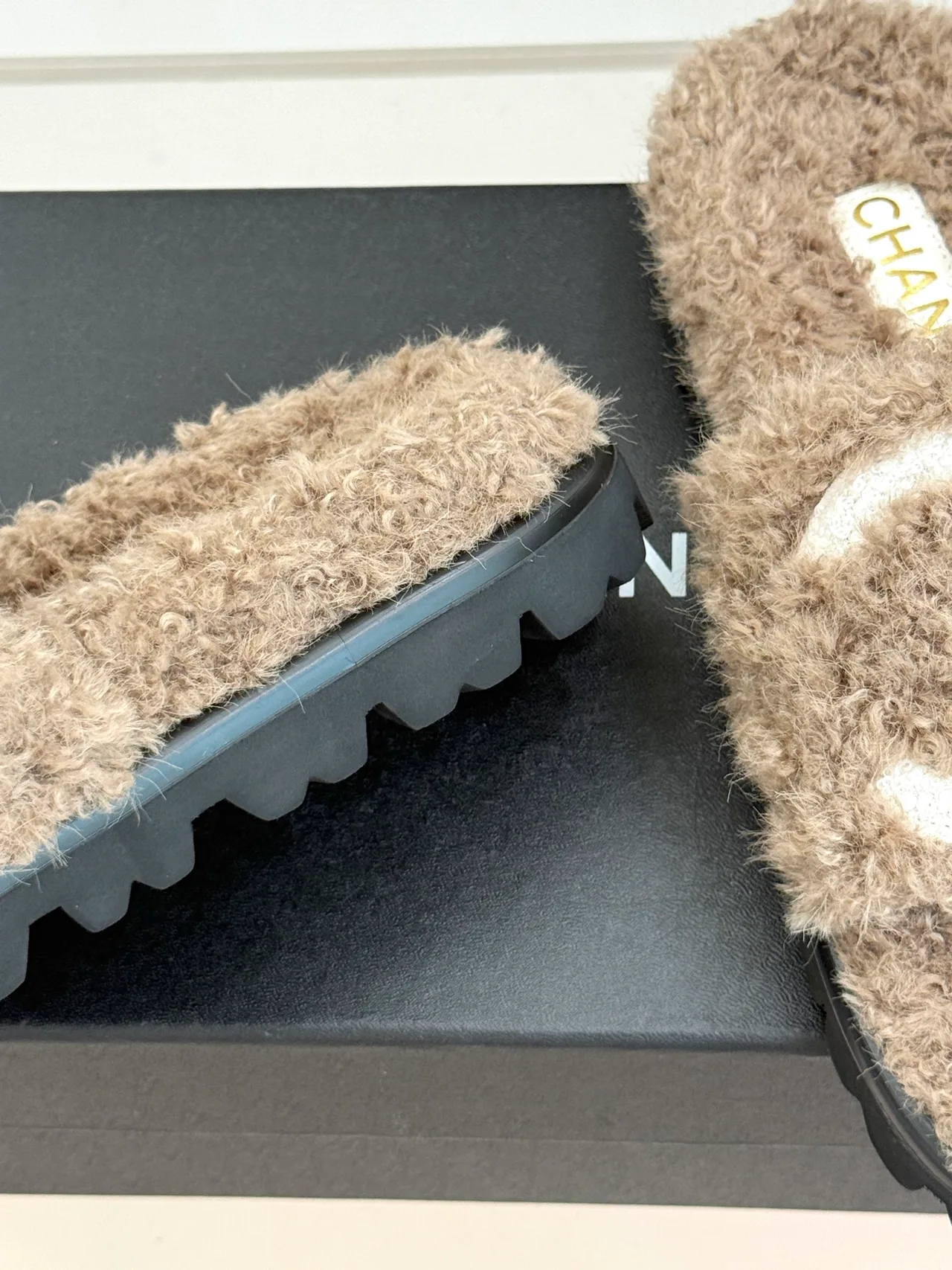 Chanel Denim Slippers in Grey · view 6