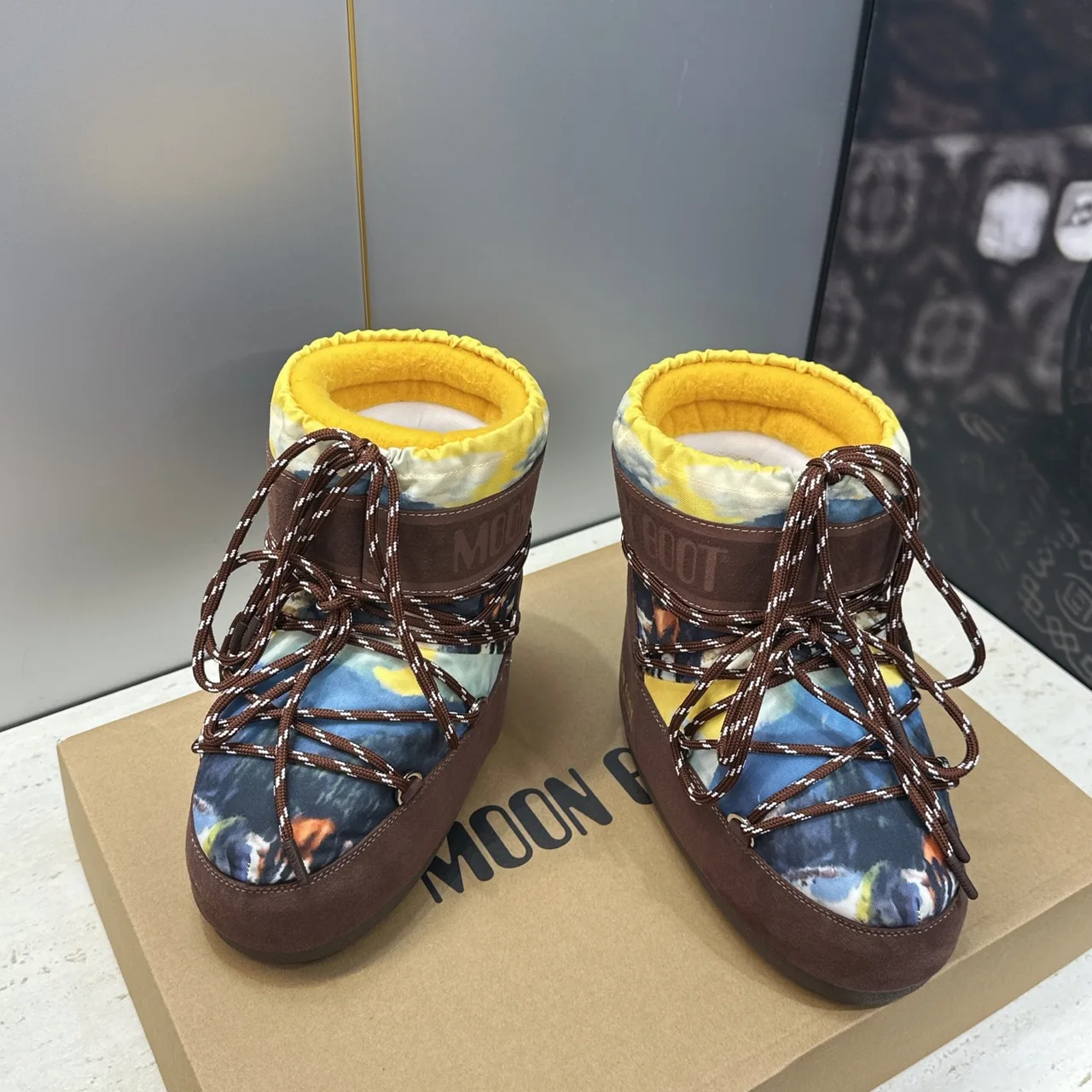 Moon Boot Woven Lace-Up Snow Boots in Brown · view 2