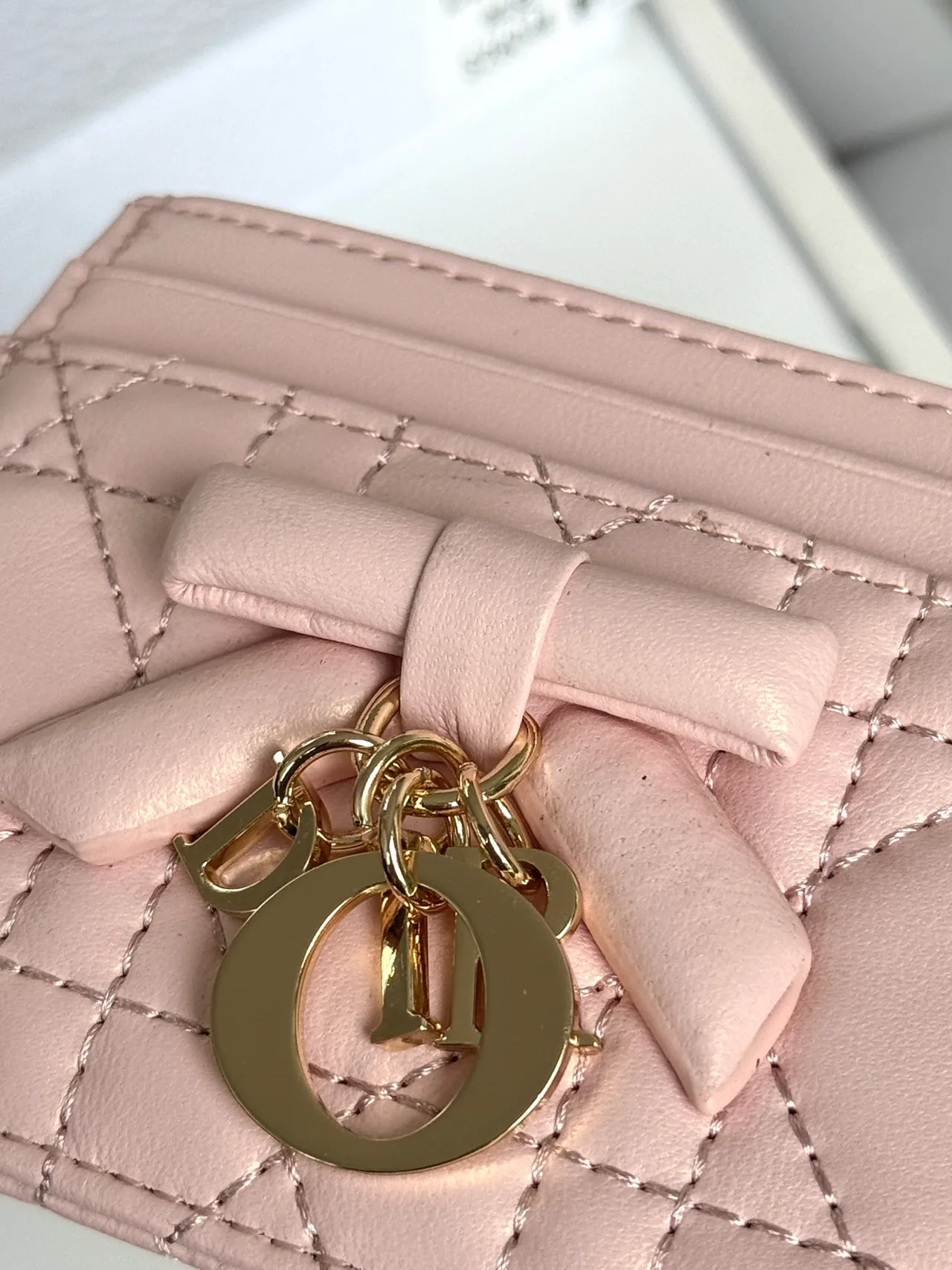Dior Lambskin Quilted Bow Cardholder in Pink · view 3