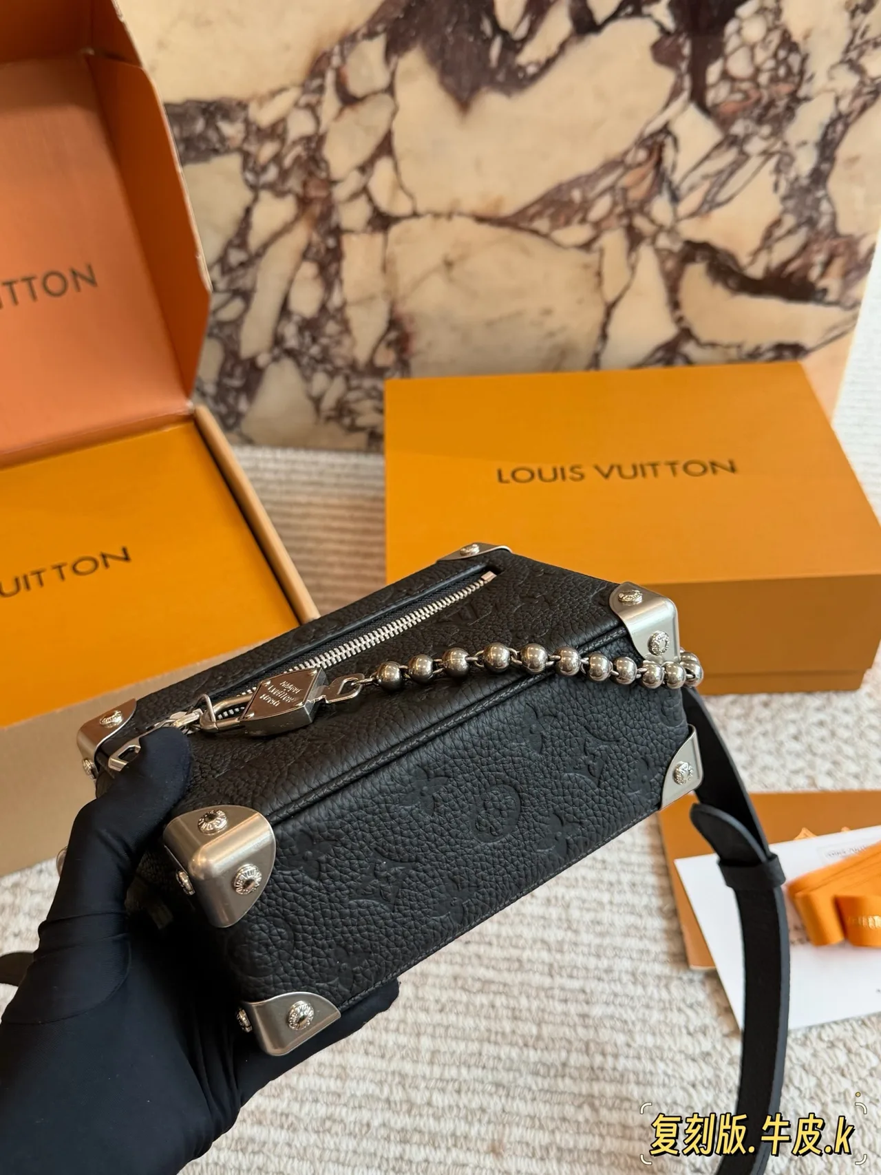 Louis Vuitton Cowhide Trunk Shoulder Bag in Black · view 5