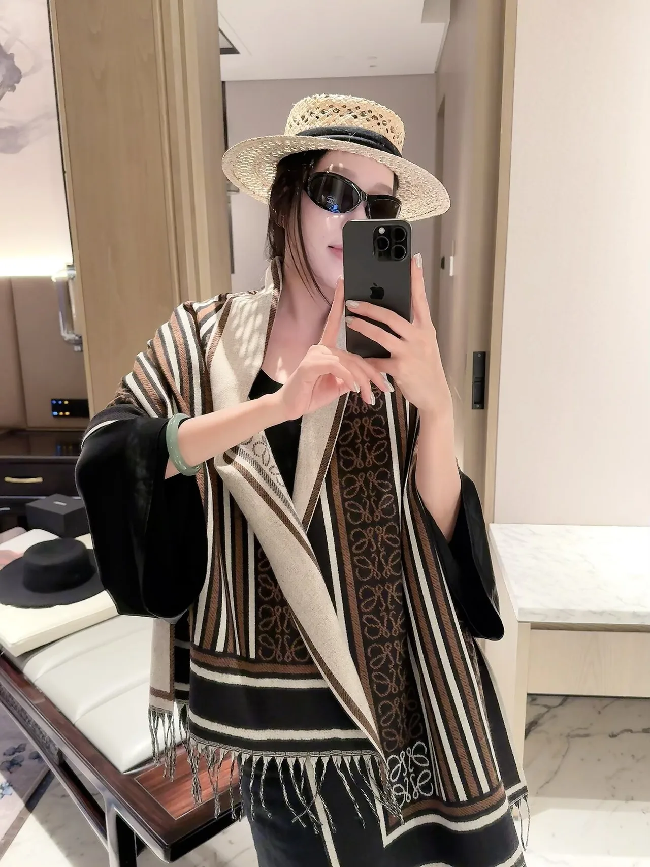 Loewe Striped Anagram fringed scarf in Pink & Brown · view 6