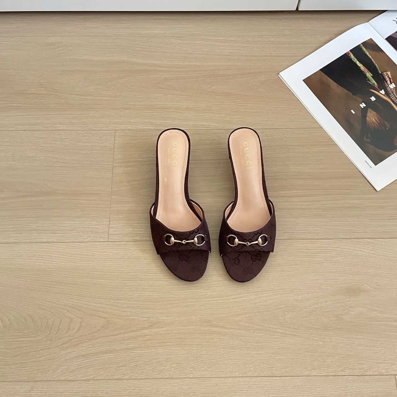 Gucci Canvas Mules in Brown · view 1