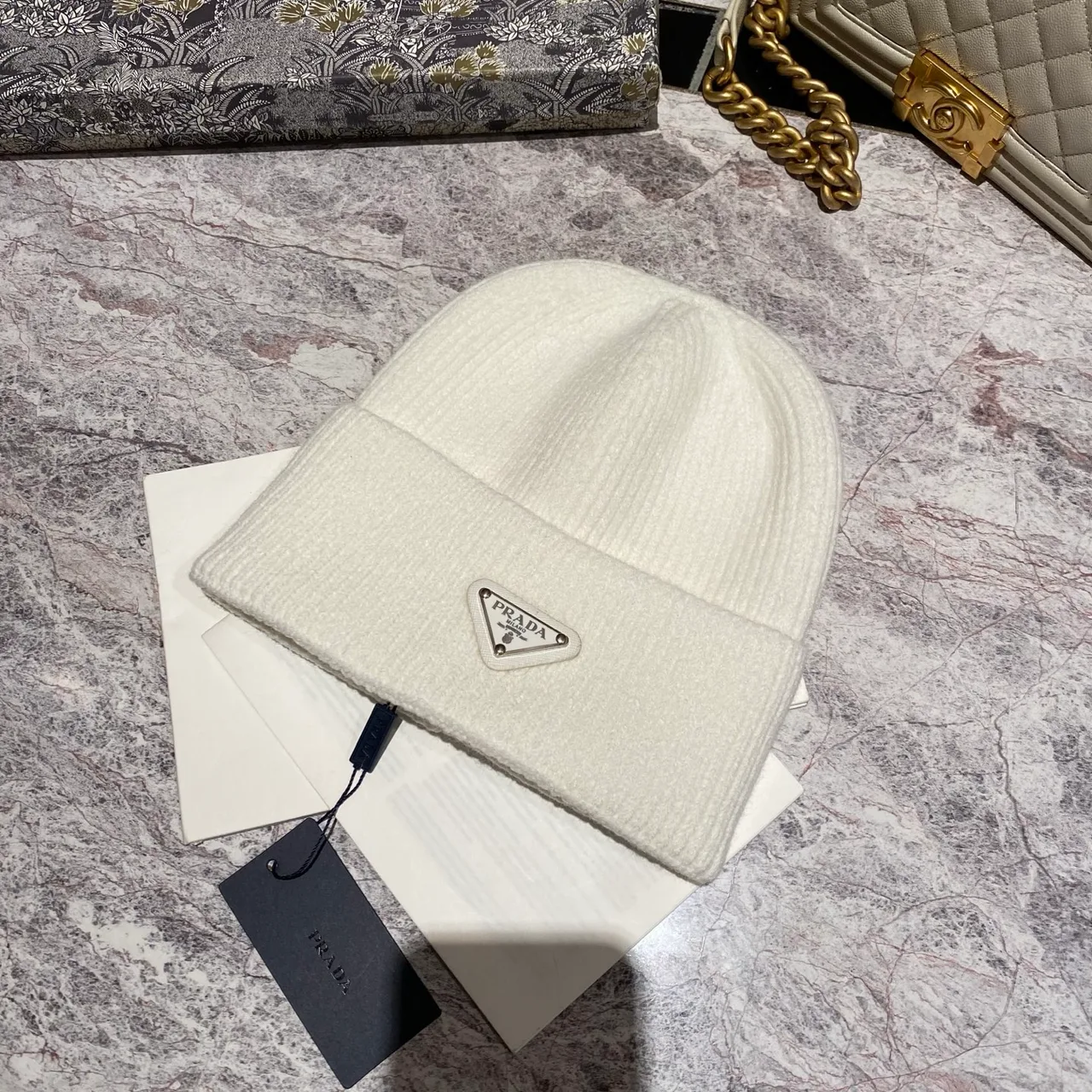 Prada Beanie in Black & White & Red & Grey & Tan · view 2