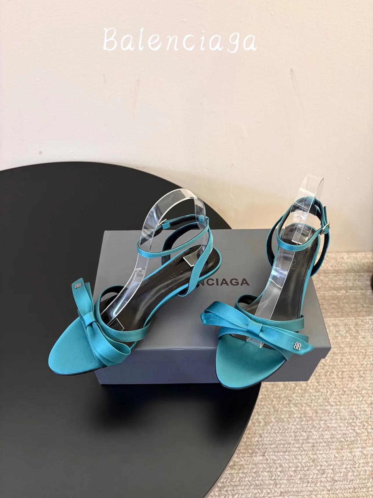 Balenciaga Silk Pointed-Toe Ankle Strap Sandals in Blue · view 5