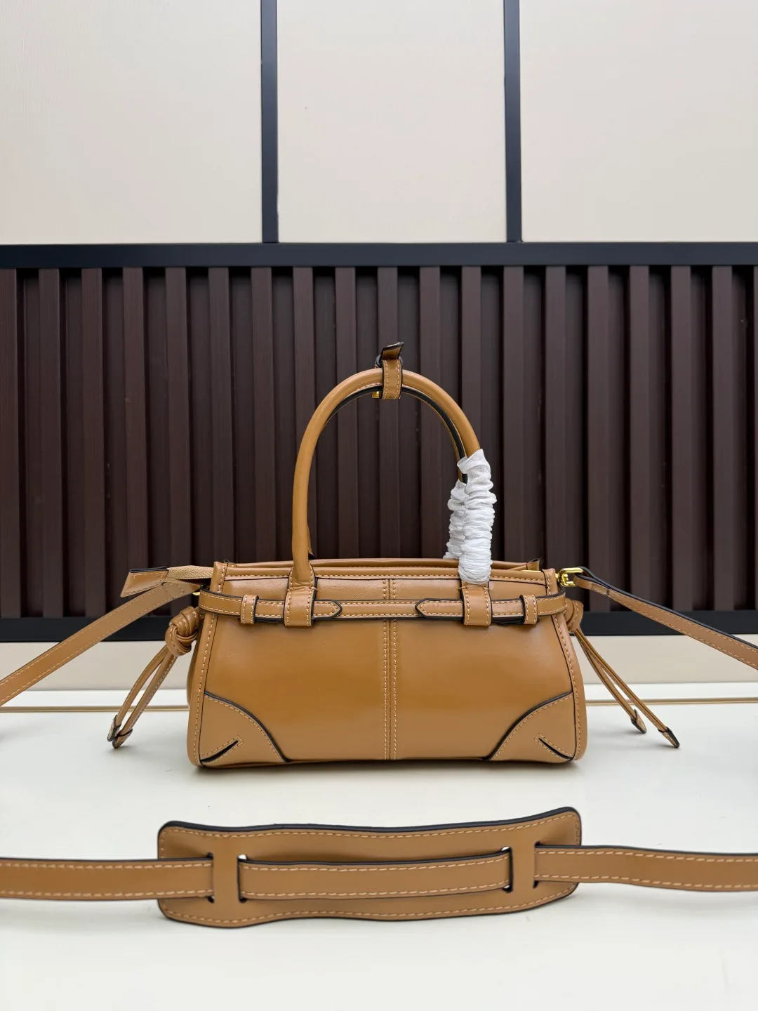 Prada Calfskin Top-Handle Bag in Tan · view 3