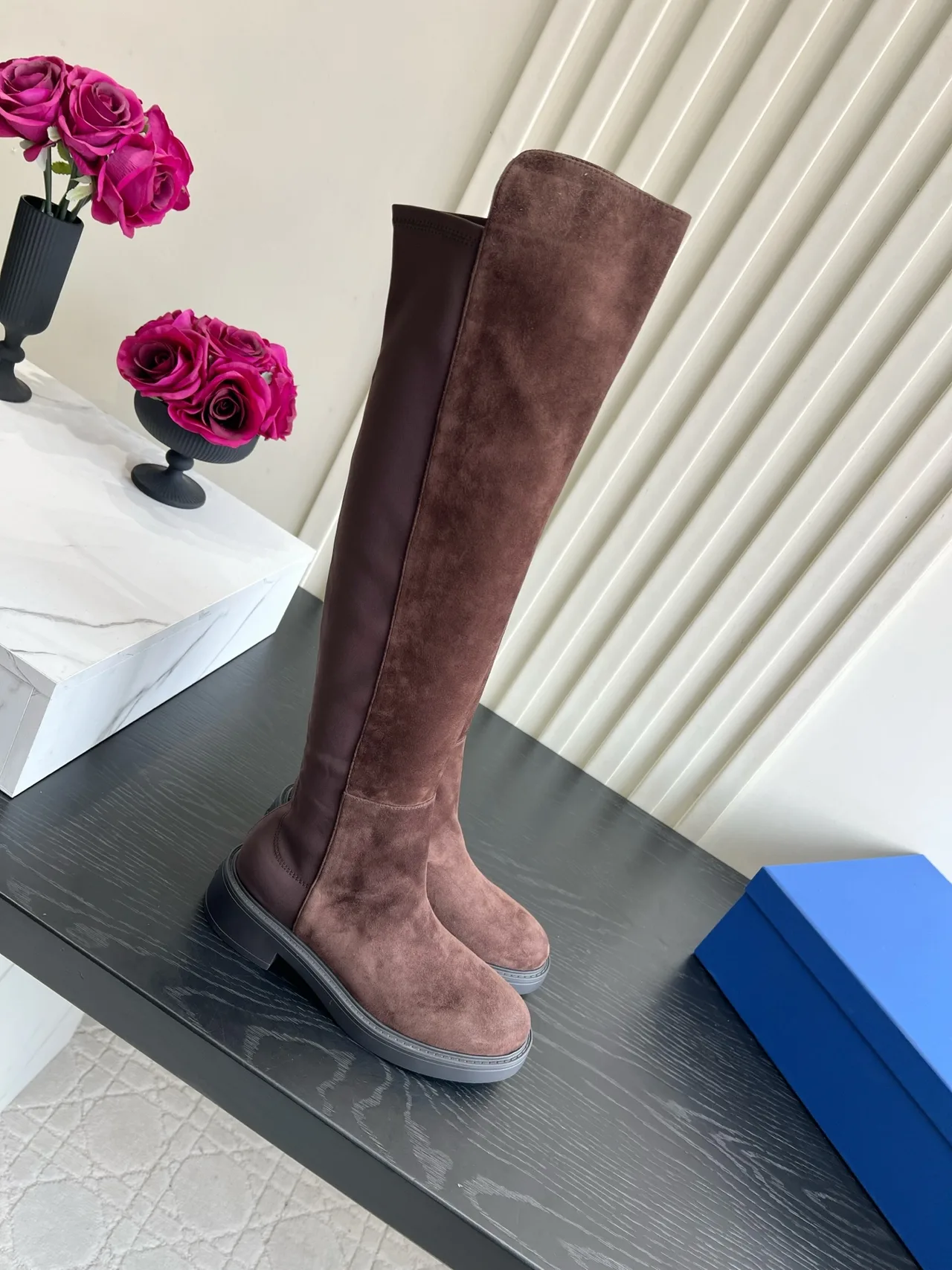 Stuart Weitzman Sheepskin Suede-Look Knee-High Boots in Brown · view 4