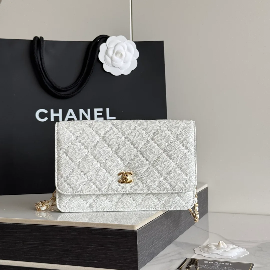 Chanel Calfskin Quilted Clutch in White · view 1