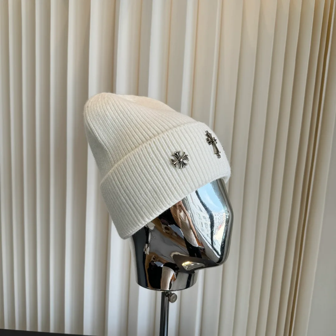 Chrome Hearts Ribbed Motif Knit Beanie in White · view 2
