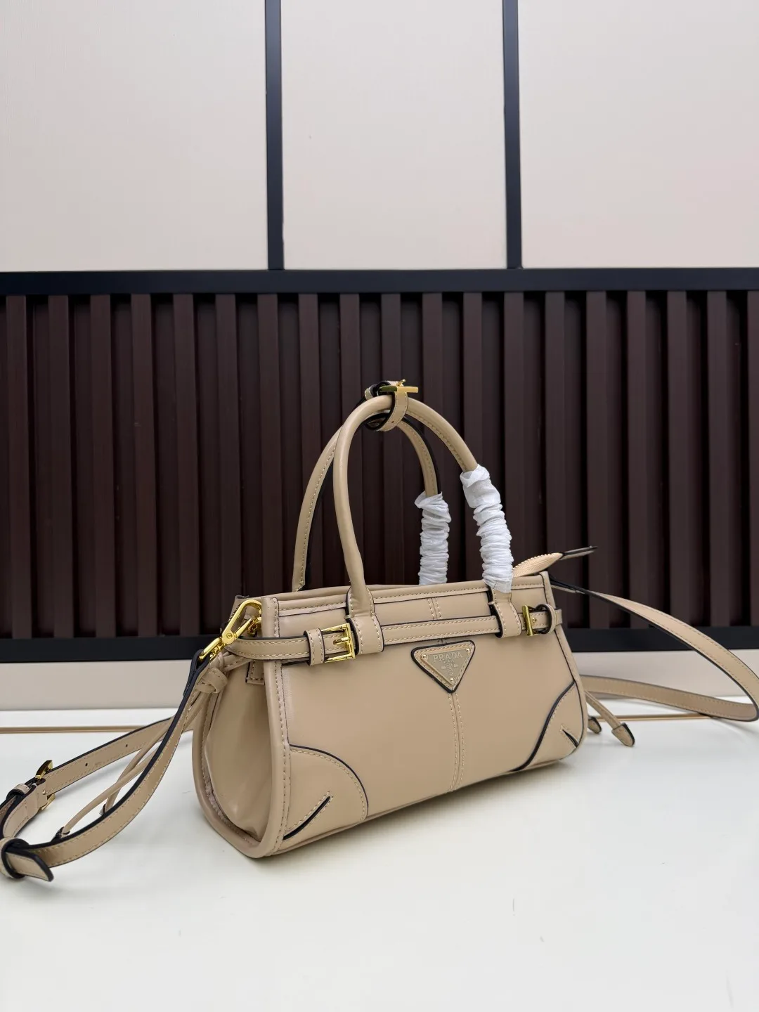 Prada Calfskin Smooth Crossbody Bag in Beige · view 2