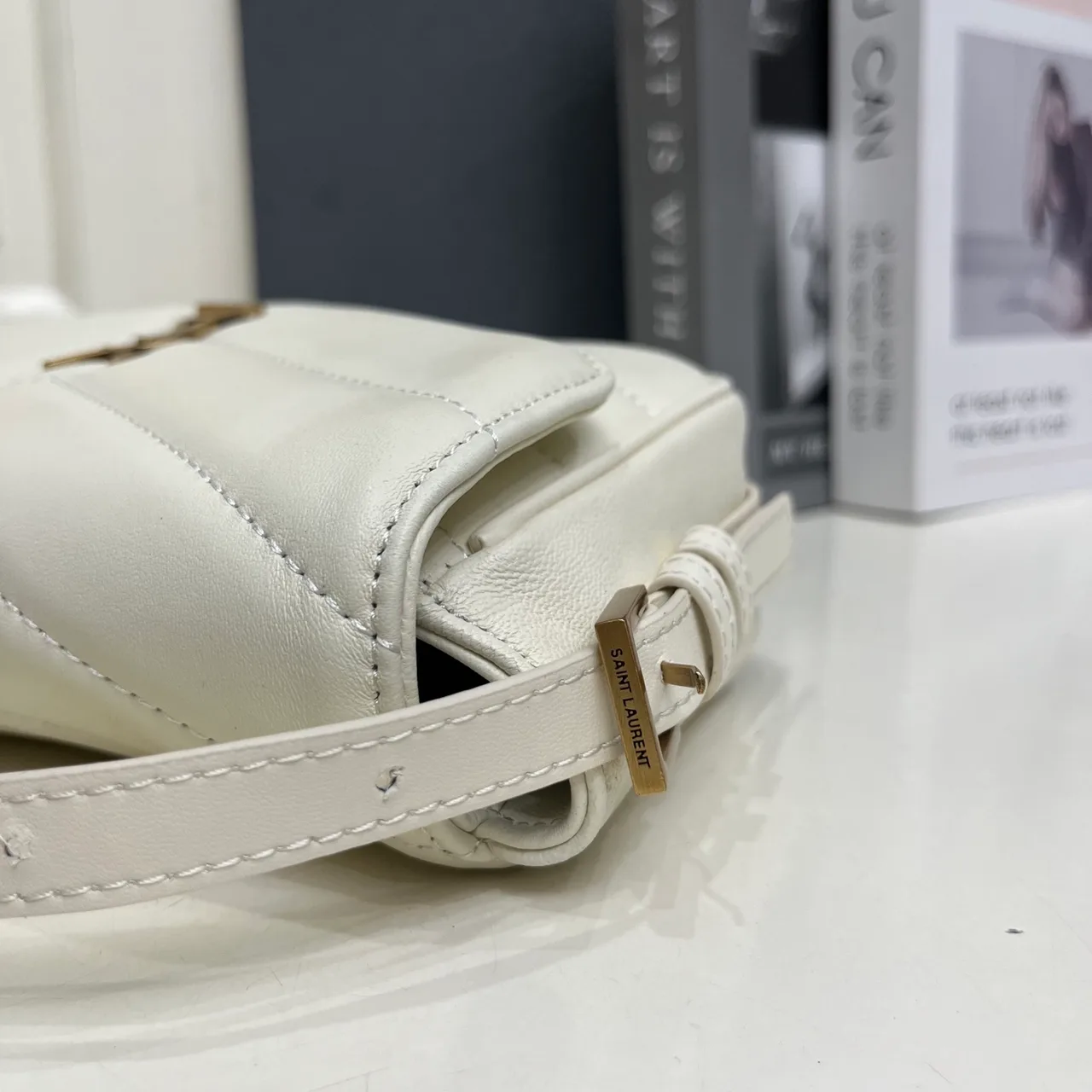 Saint Laurent Sheepskin Quilted Crossbody Bag in White · view 6