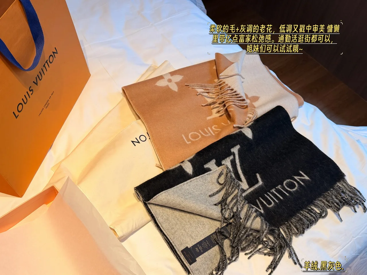 Louis Vuitton Reversible Scarf in Black & Beige & Brown · view 7