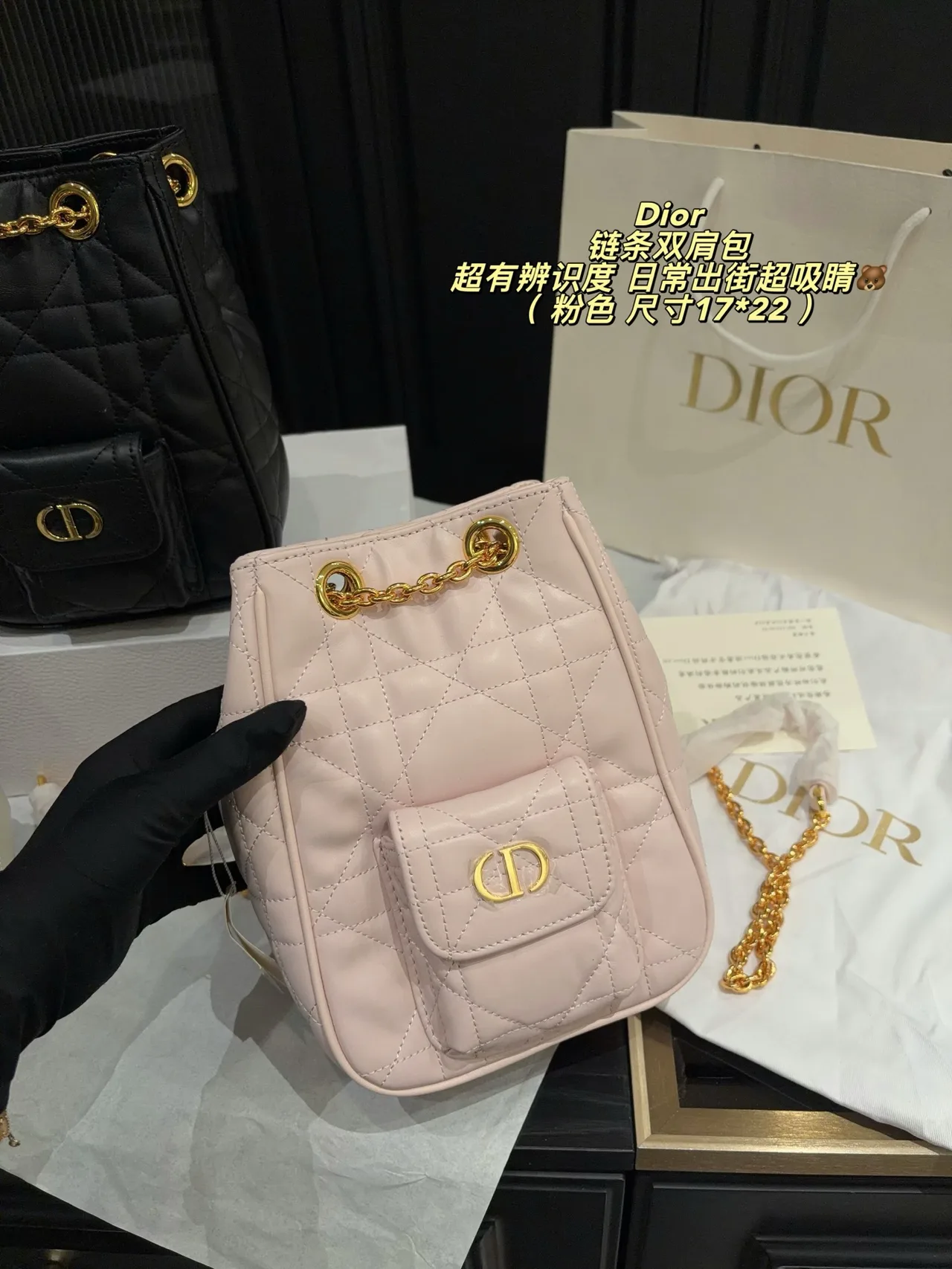 Dior Quilted Chain Backpack in Pink · view 1