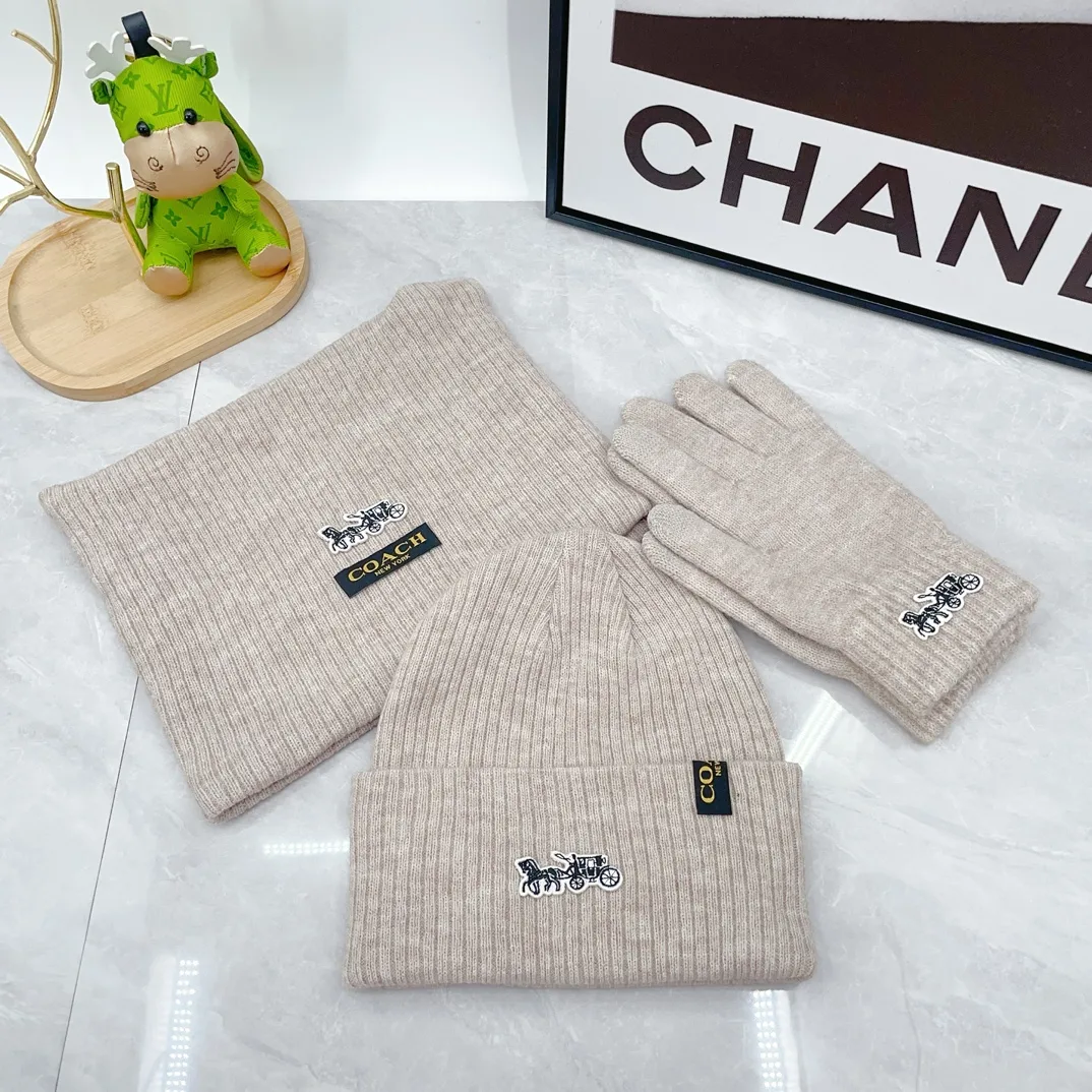 Coach Wool Hat scarf and gloves knit set in Beige · view 1