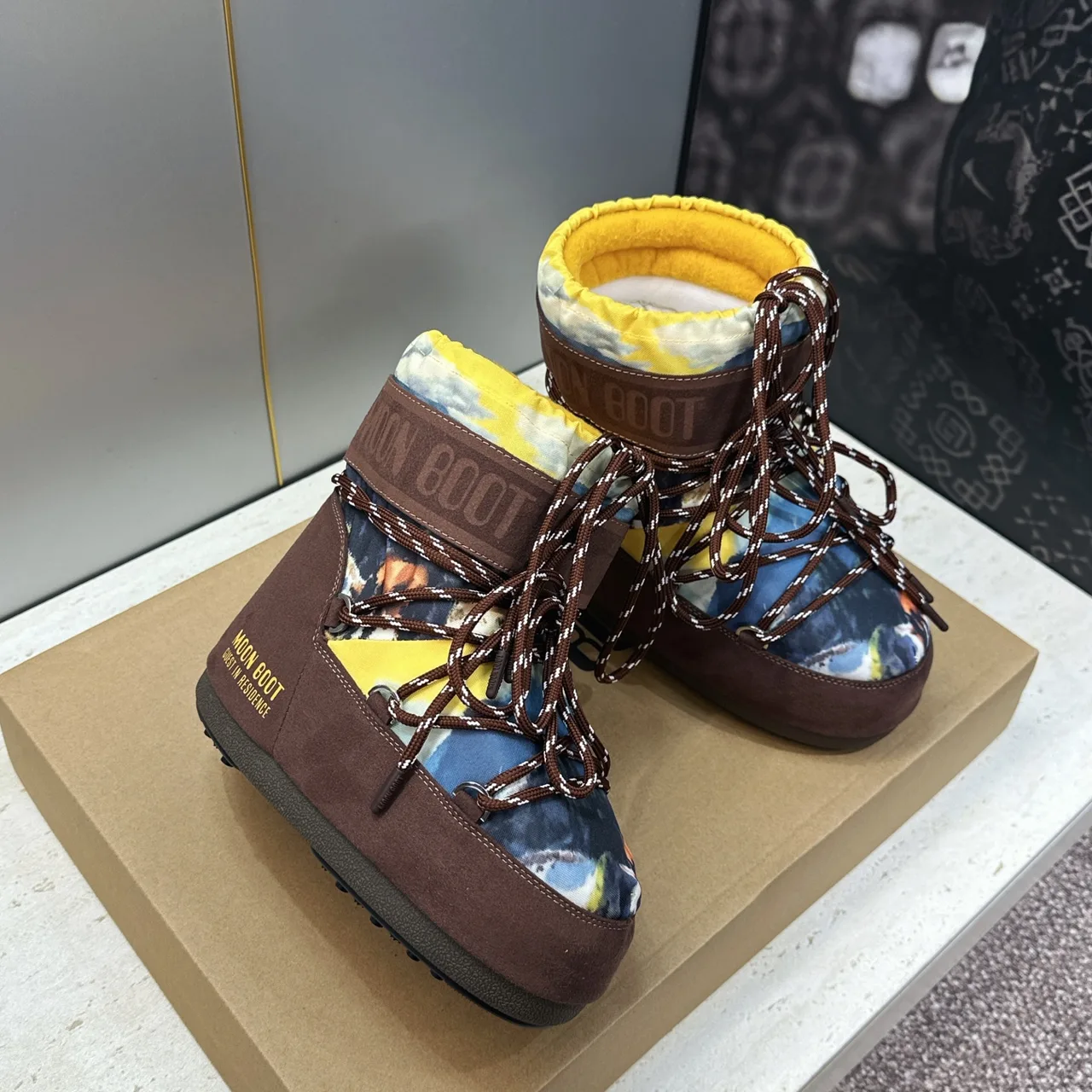 Moon Boot Woven Lace-Up Snow Boots in Brown · view 4