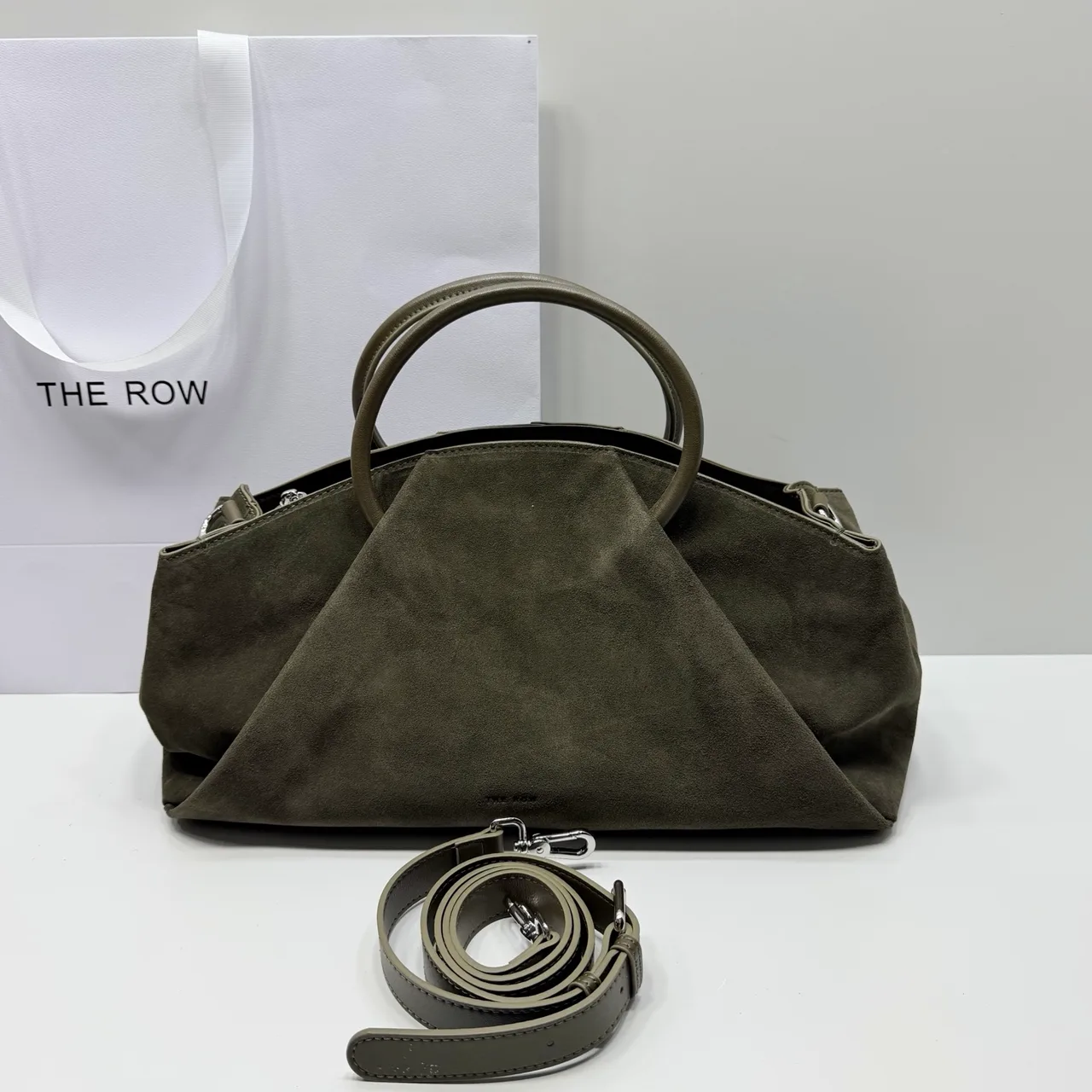 The Row Suede-Look Top-Handle Bag in Green · view 1