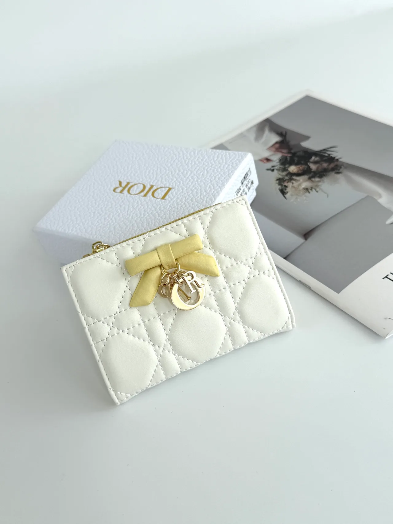 Dior Lambskin Quilted Glossy Wallet in White · view 1