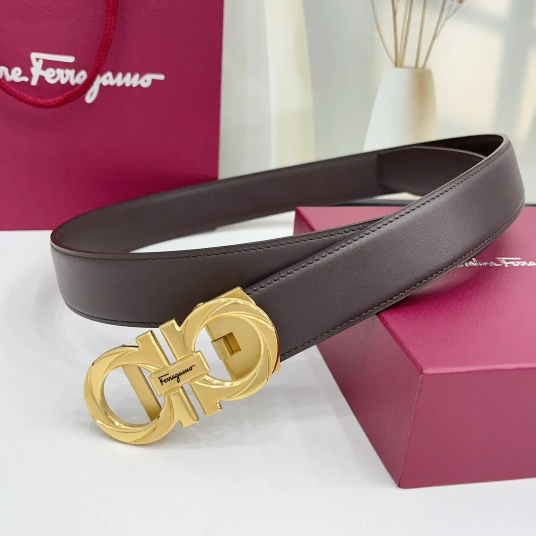Ferragamo Calfskin Glossy Belt in Brown · view 1