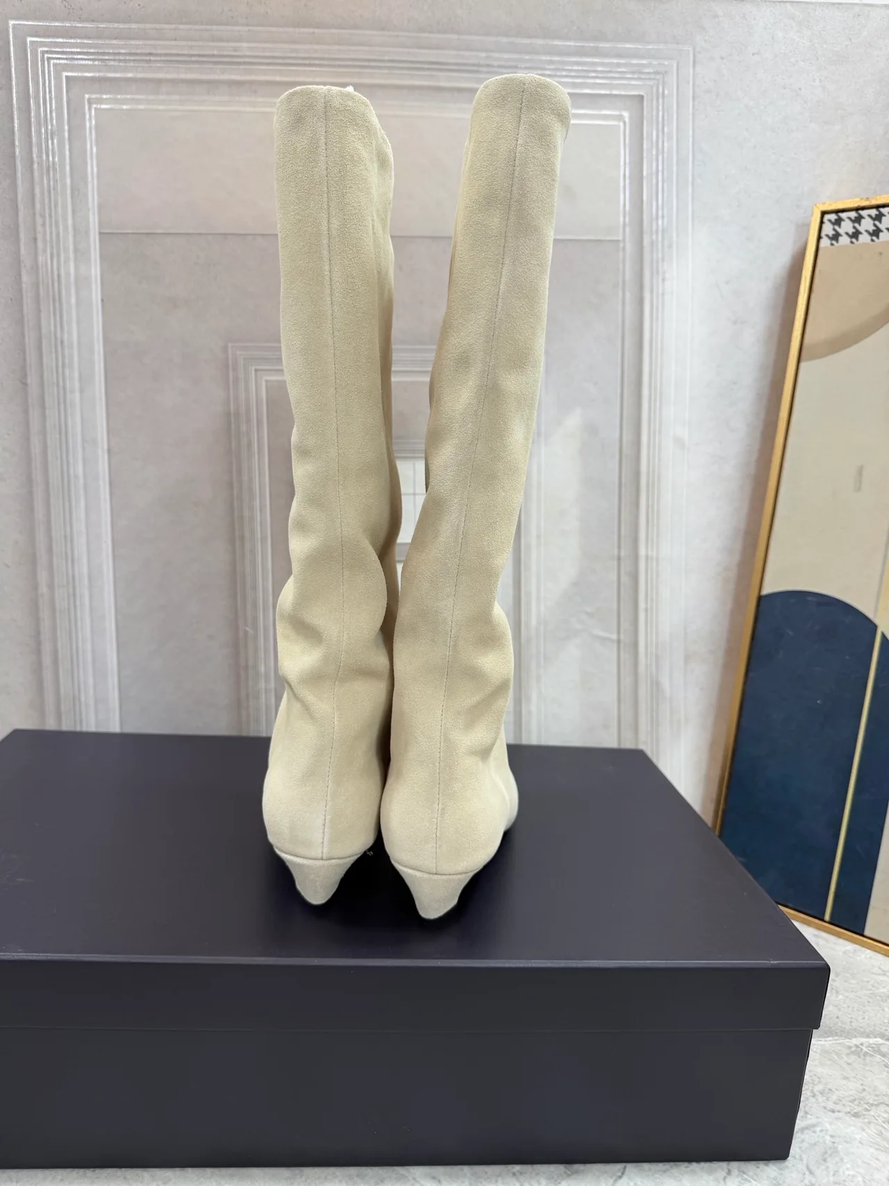 Smooth Round-Toe Knee-High Block-Heel Boots in White · view 6