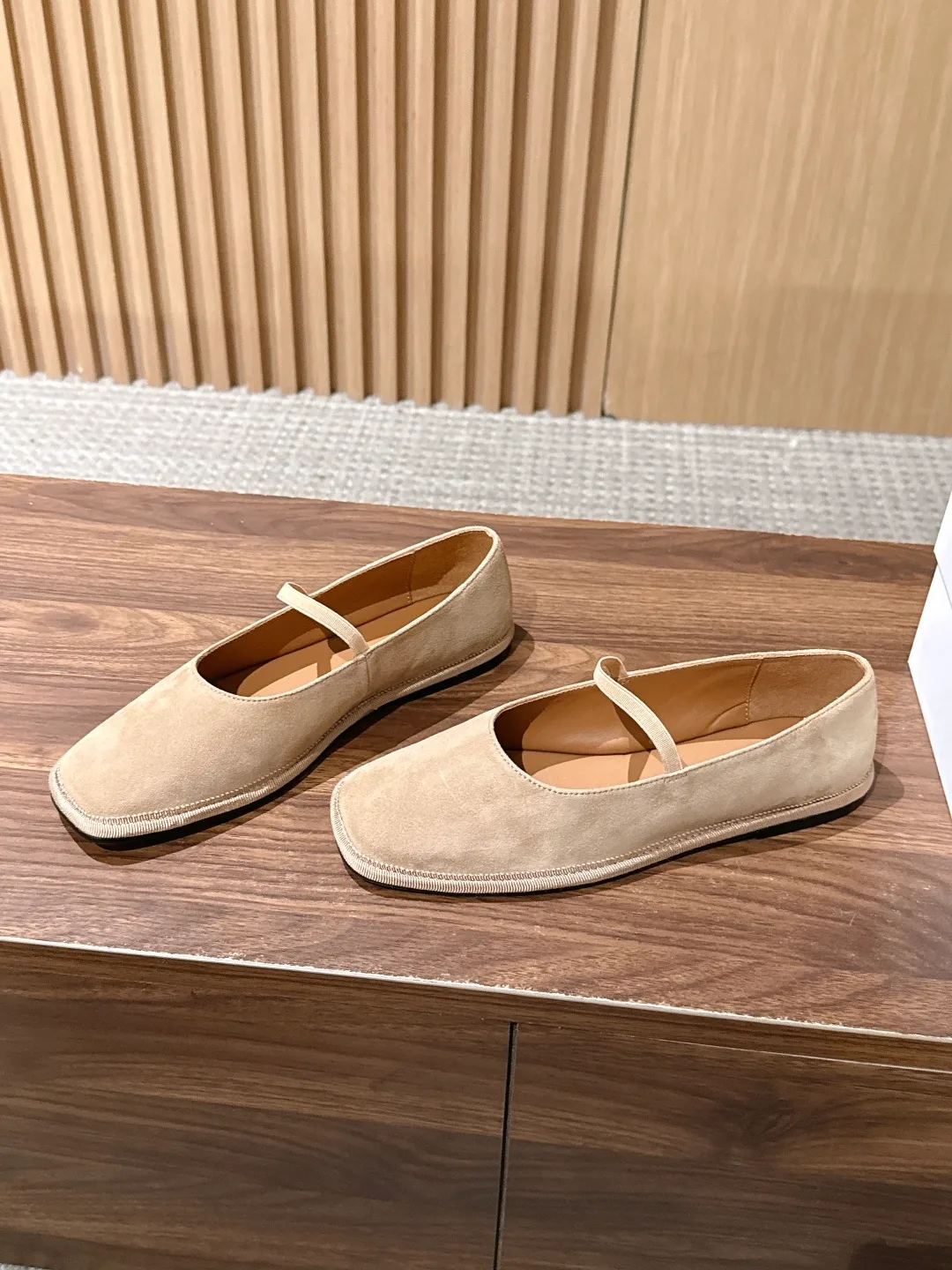 The Row Square-Toe Mary Jane Flats in Beige · view 2