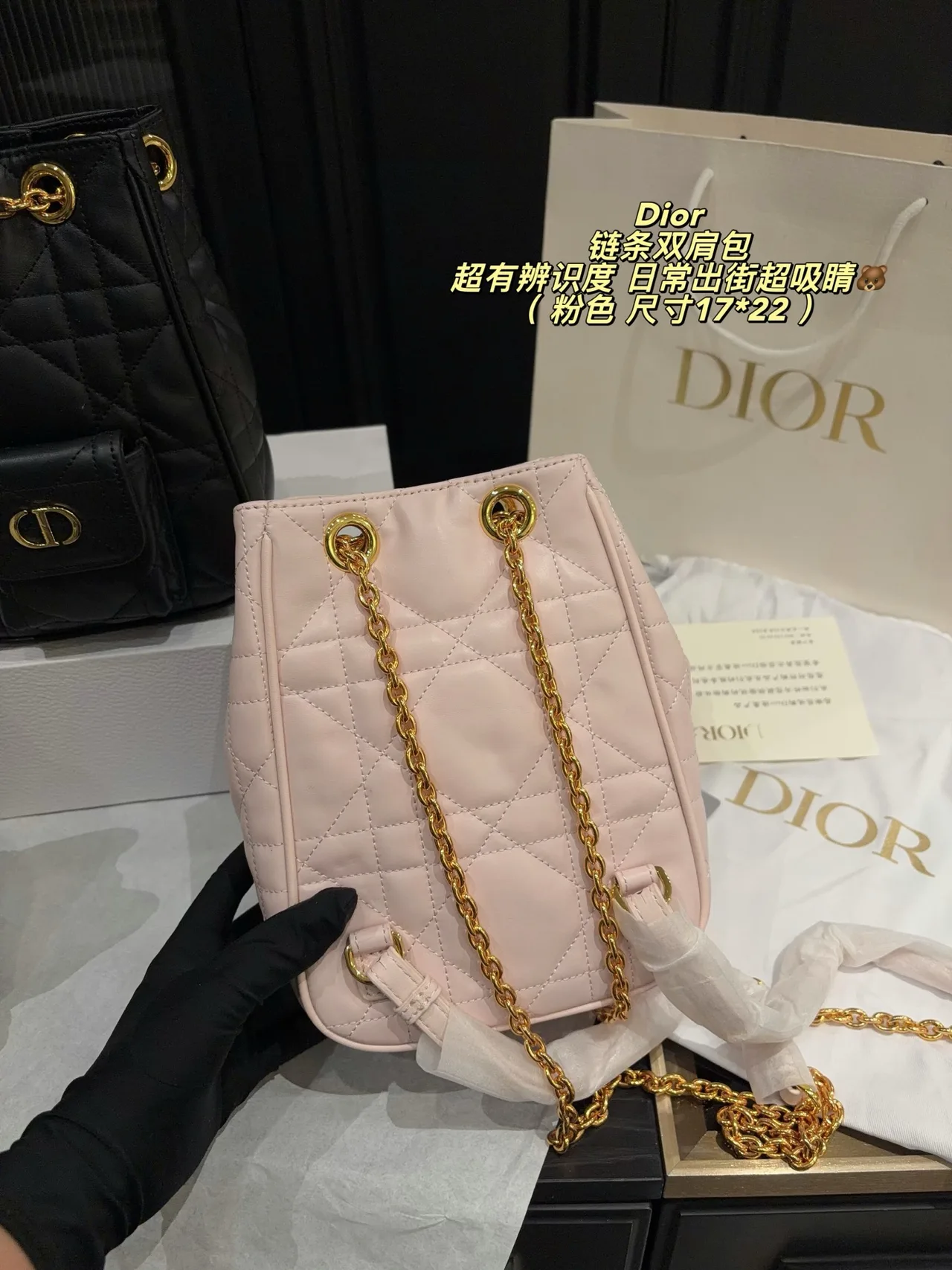Dior Quilted Chain Backpack in Pink · view 8