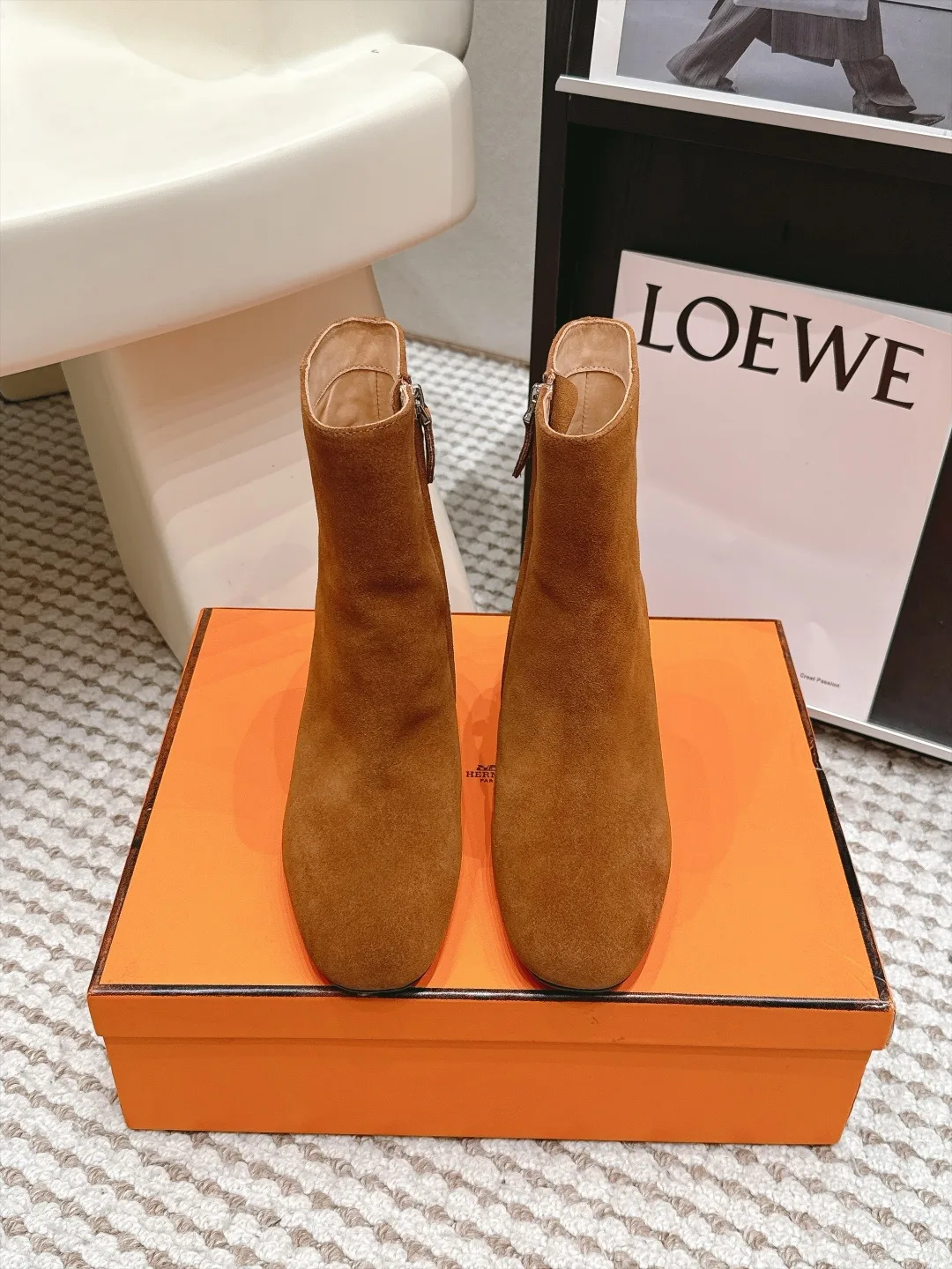 Loewe Suede-Look Ankle Boots in Brown · view 1