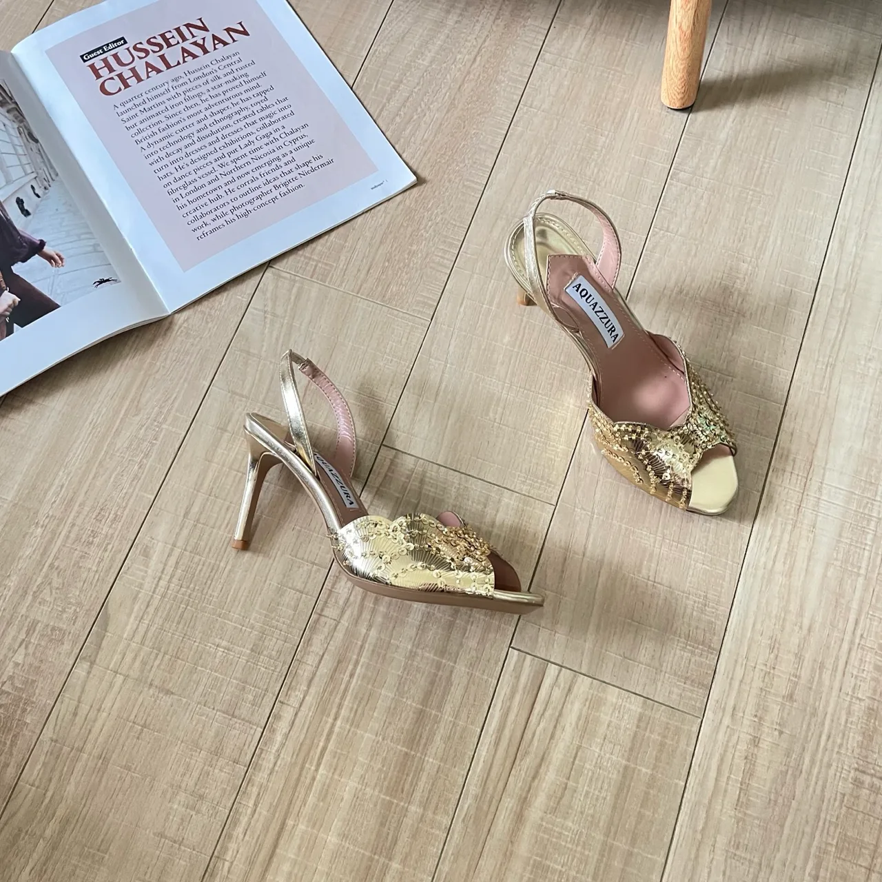 Aquazzura Sheepskin Square-Toe Sandals in Gold · view 4