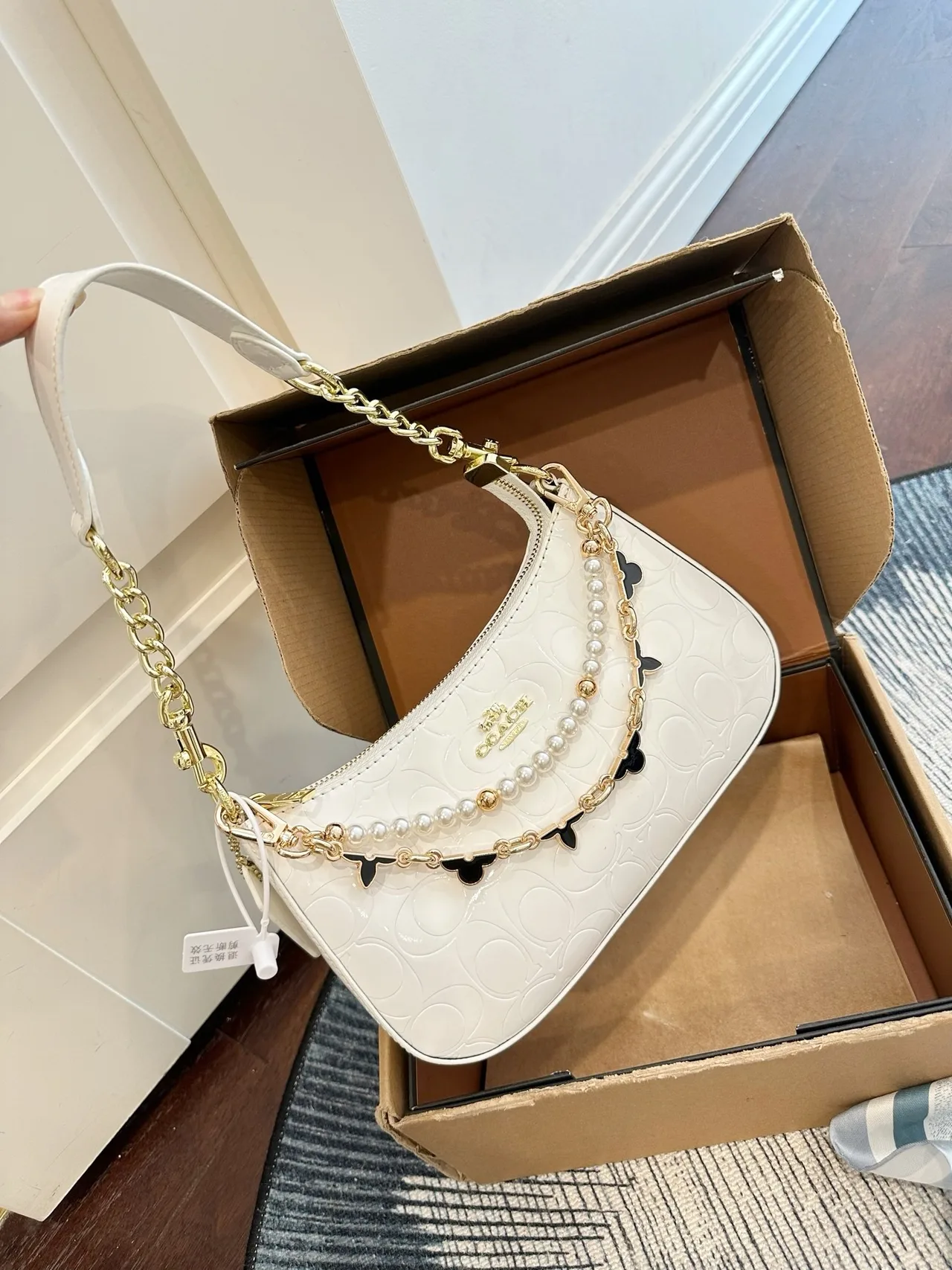 Coach Teri chain hobo in Beige & Burgundy & White & Yellow & Grey & Pink & Black · view 3