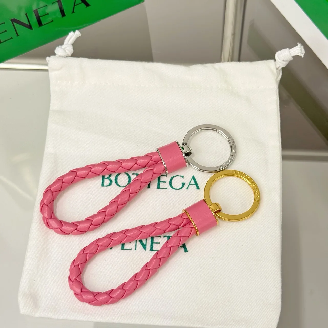 Bottega Veneta Woven Loop Keychain in Pink & Red & Purple & Green & Black & Blue & Brown & Grey & Burgundy · view 1