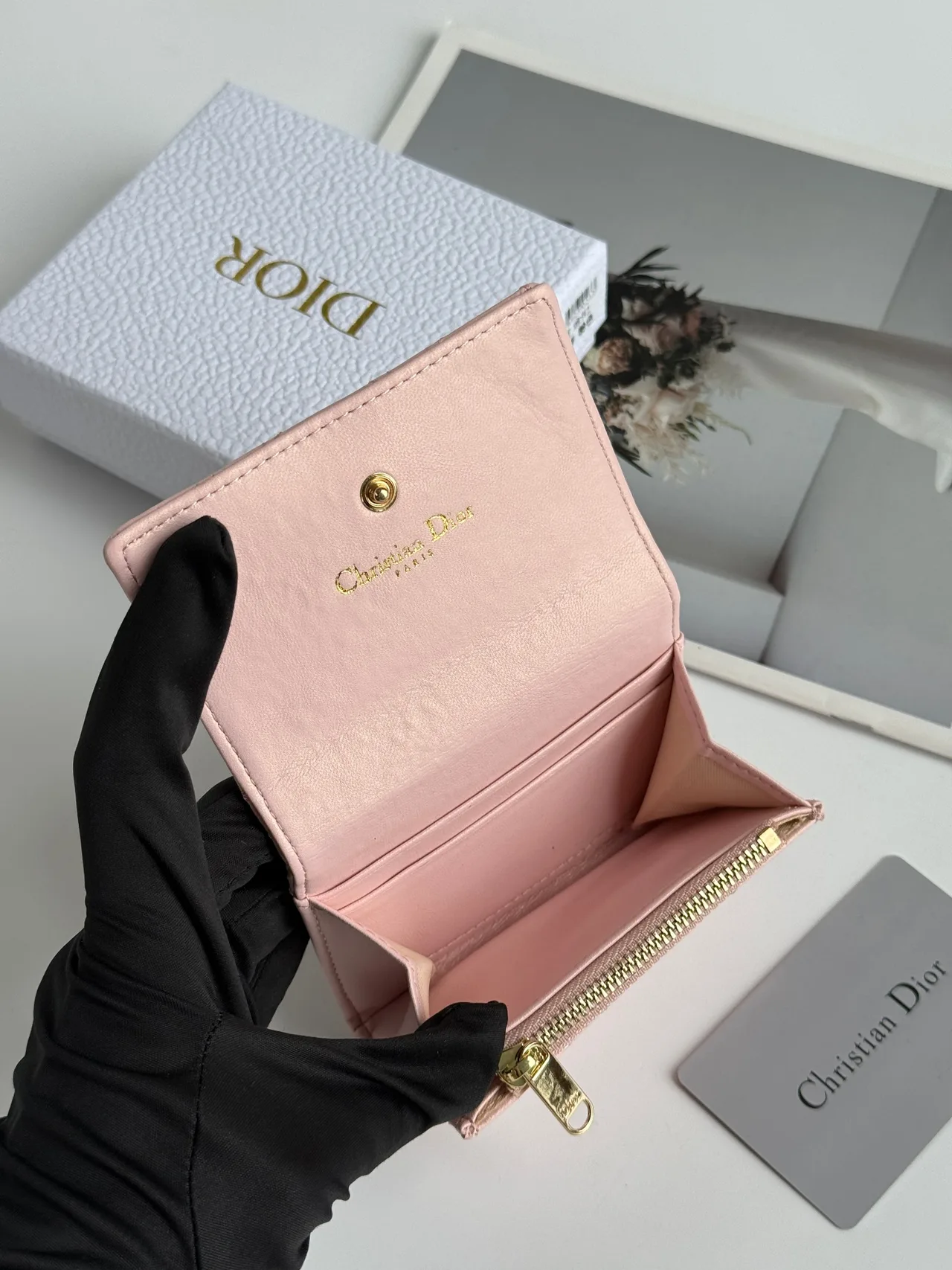 Dior Calfskin Quilted Glossy Wallet in Pink · view 5