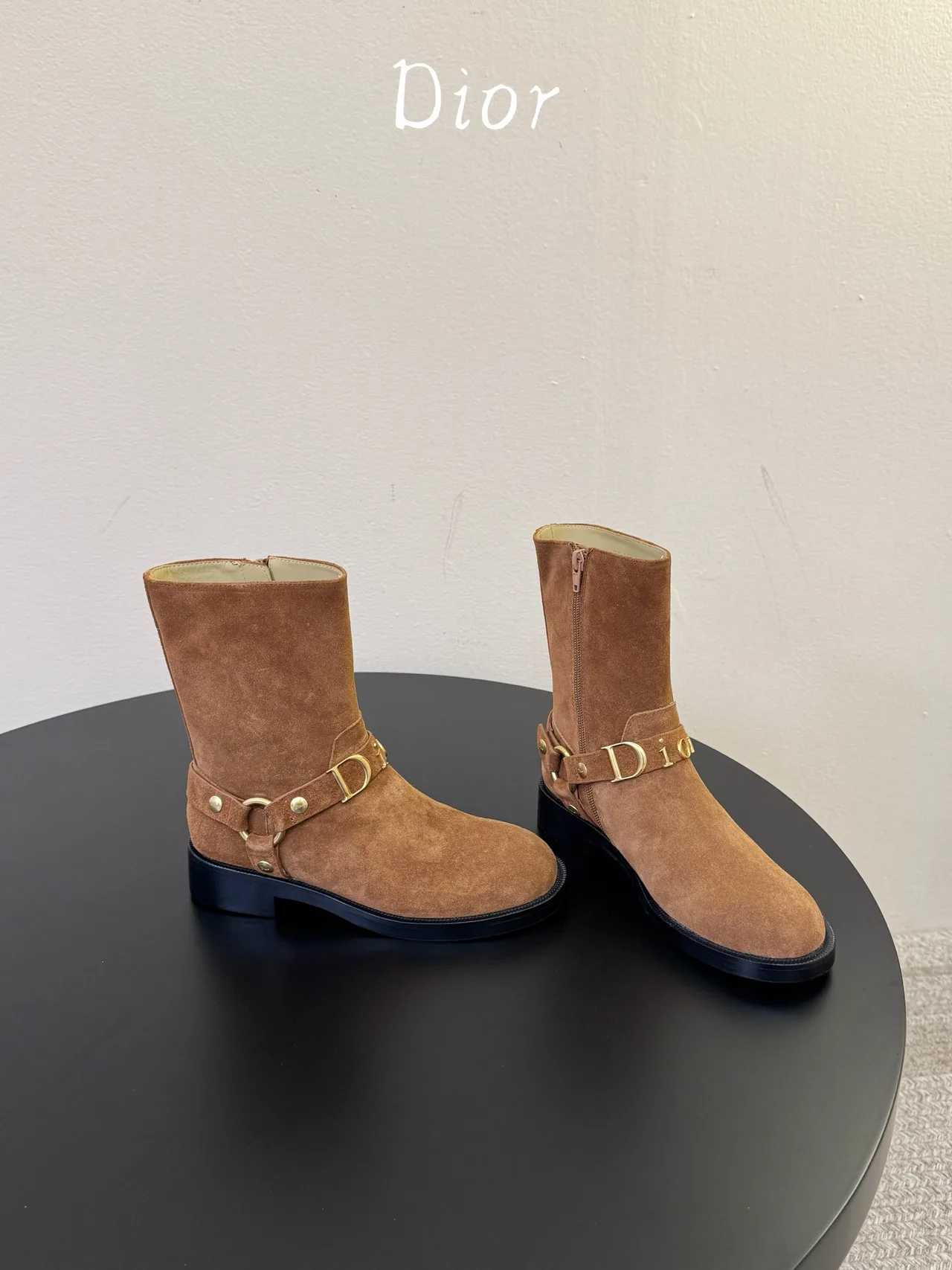 Dior Suede-Look Round-Toe Ankle Boots in Brown · view 4