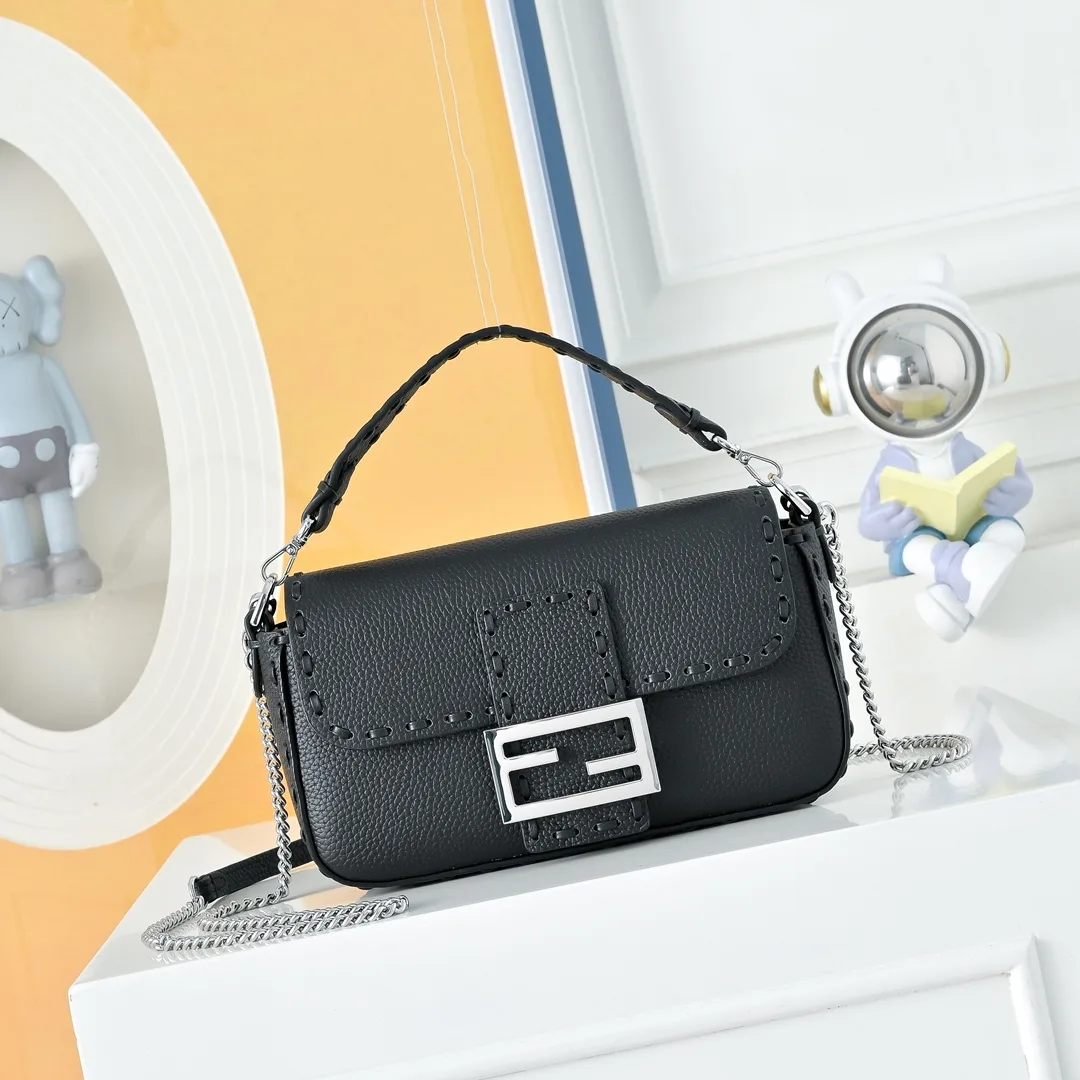 Fendi Baguette Textured Flap Shoulder Bag in Black · view 1